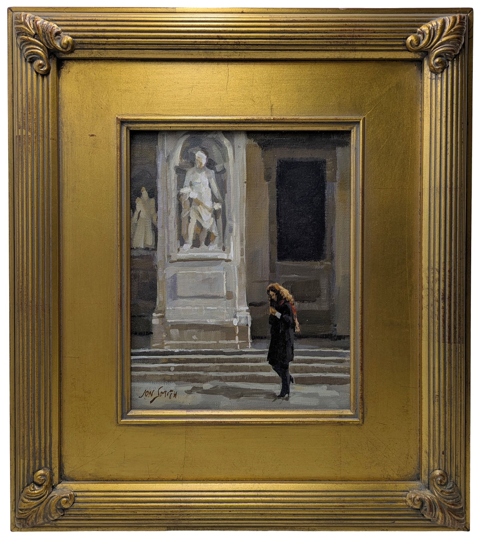 Original Jon Smith Florence Italy Outside Uffizi 10 x 8 Inch Oil on Canvas Board Framed Painting: Described By: Dillon CNX 0453 1464 Title: Original Jon Smith Florence Italy Outside Uffizi 10 x 8 Inch Oil on Canvas Board Framed Painting Description: Original Jon Smith Florence Italy Outside Uffizi