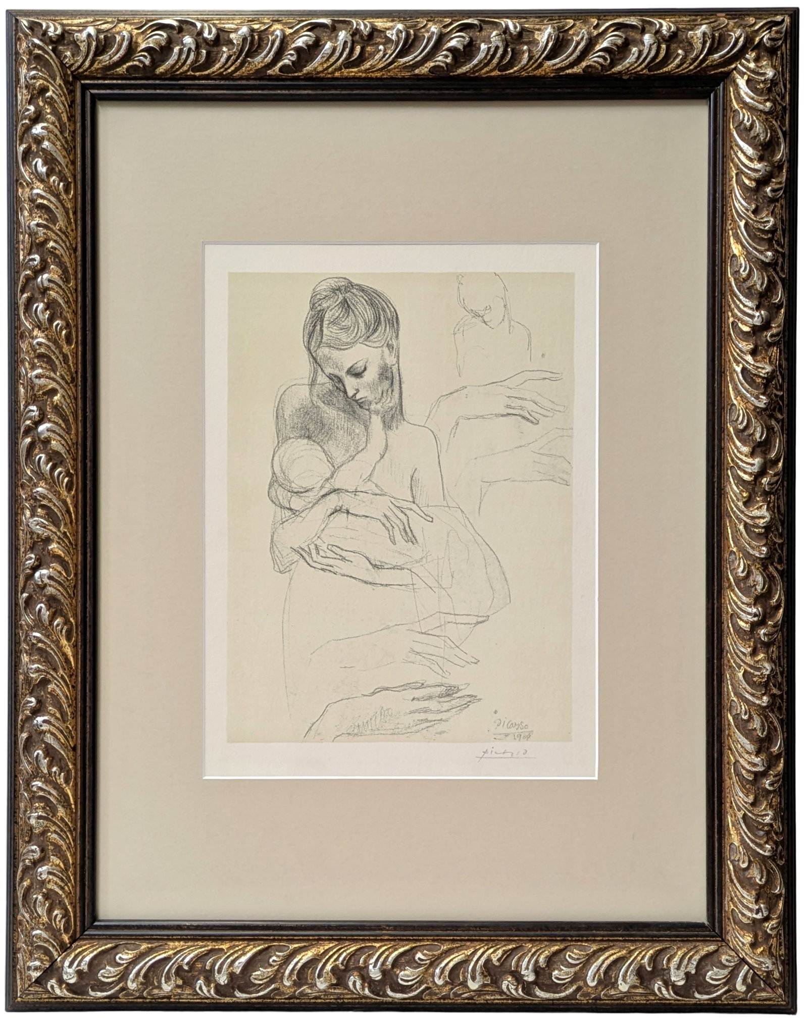 Pablo Picasso Pencil Signed Open Edition Offset Lithograph Mother Child Four Studies Right Hand (1 of 5)