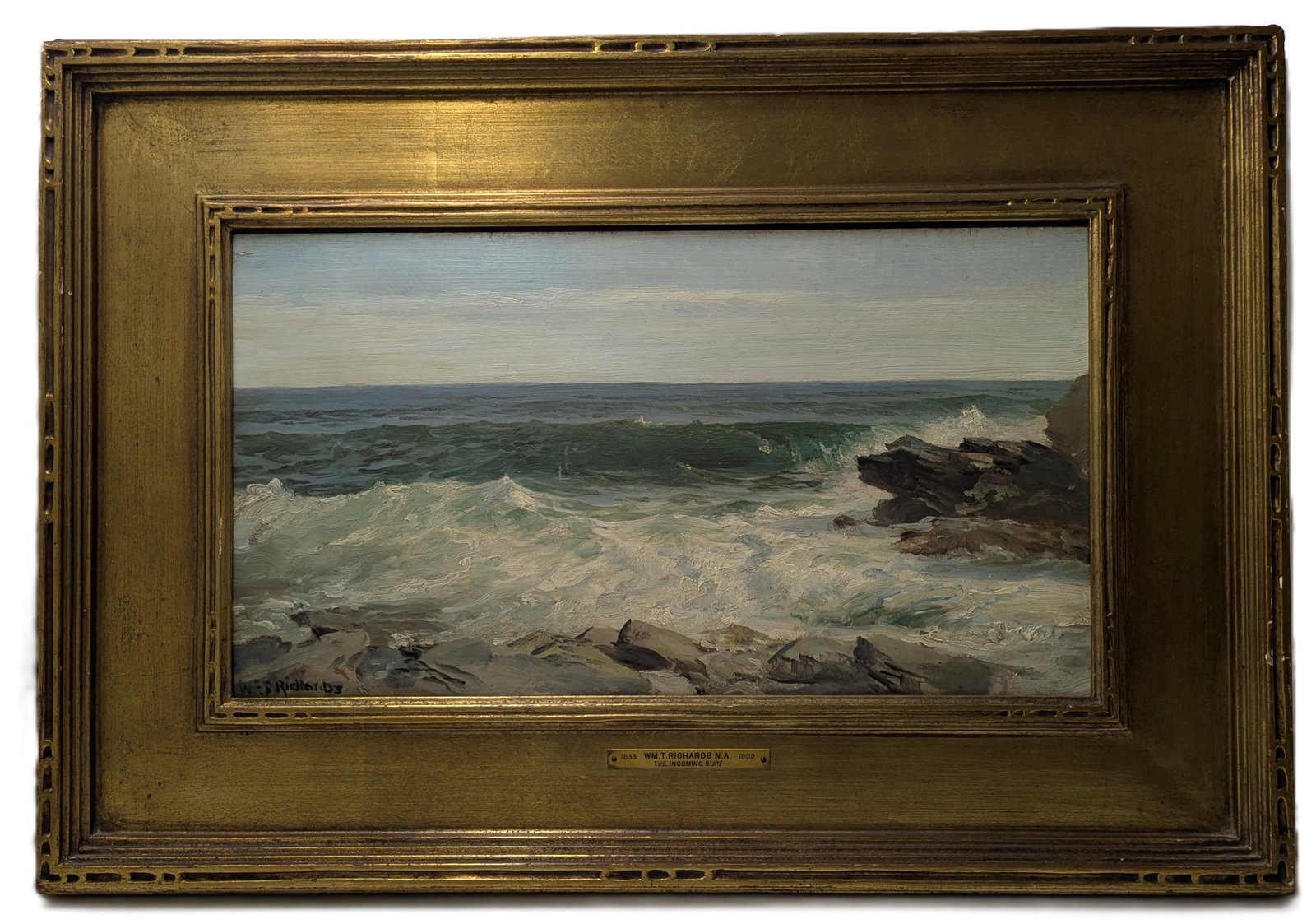 William Trost Richards Incoming Surf Oil Panel Old Cleveland Gallery Label Hudson River School With (1 of 14)
