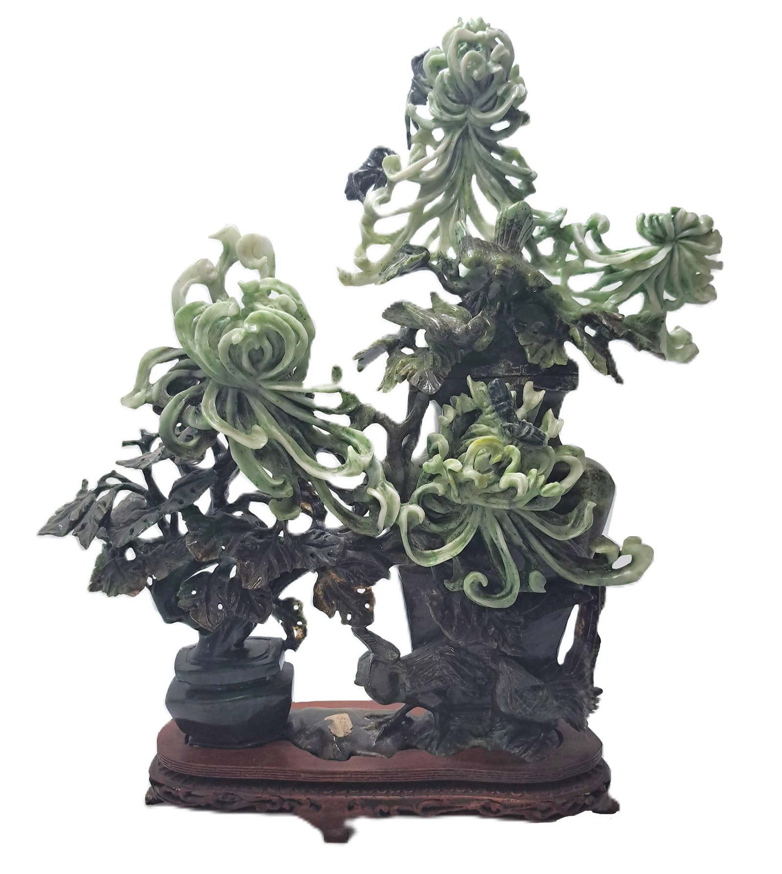 Very Large Jade Carved Floral Nature Sculpture Combined 2 Piece Artwork: Described By: Rafe CNX 0100 0243 Title: Very Large Jade Carved Floral Nature Sculpture Combined 2 Piece Artwork Description: Very Large Jade Carved Floral Nature Sculpture Combined 2 Piece Artwork