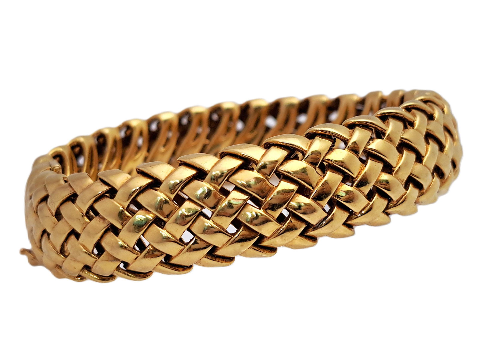18k Gold Tiffany Co Basket Weave Ladies Mid Century 1989 Heavy Woven Bracelet: Described & Photographed By: AF HFA DT71533 NYTDD Title: 18k Gold Tiffany Co Basket Weave Ladies Mid Century 1989 Heavy Woven Bracelet Description:18k Gold Tiffany Co Basket Weave Ladies Mid Century 1