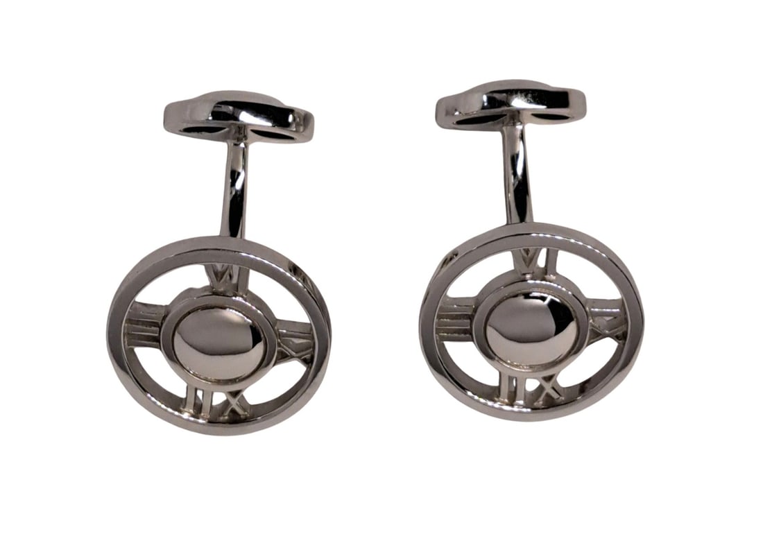 Brilliant 18k White Gold Tiffany & Co Atlas Cufflinks Formal Contemporary: Described & Photographed By: August R NFMTD HFA DT71439 Title: Brilliant 18k White Gold Tiffany & Co Atlas Cufflinks Formal Contemporary
