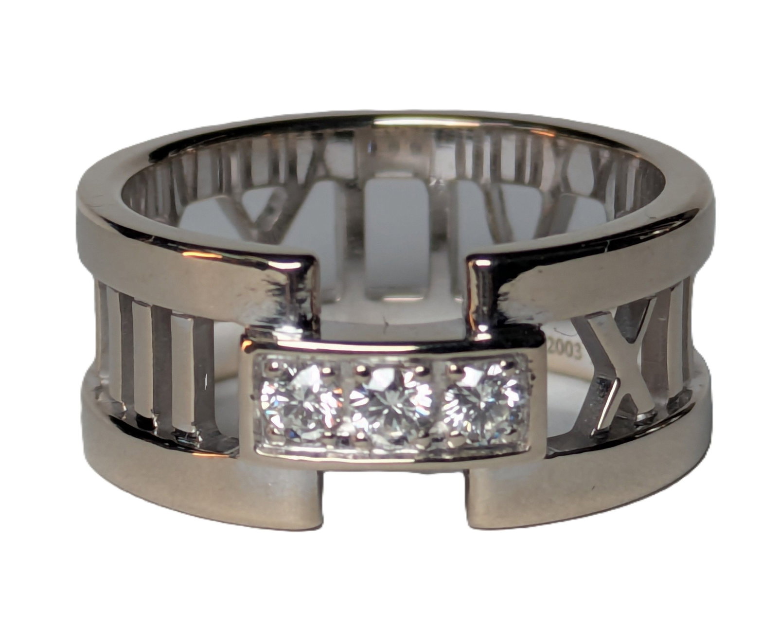 2003 Tiffany & Co Atlas Diamond Wide Band Ring 18k Gold: Described & Photographed By: Adams NCDD71447 Title: 2003 Tiffany & Co Atlas Diamond Wide Band Ring 18k Gold Description: <