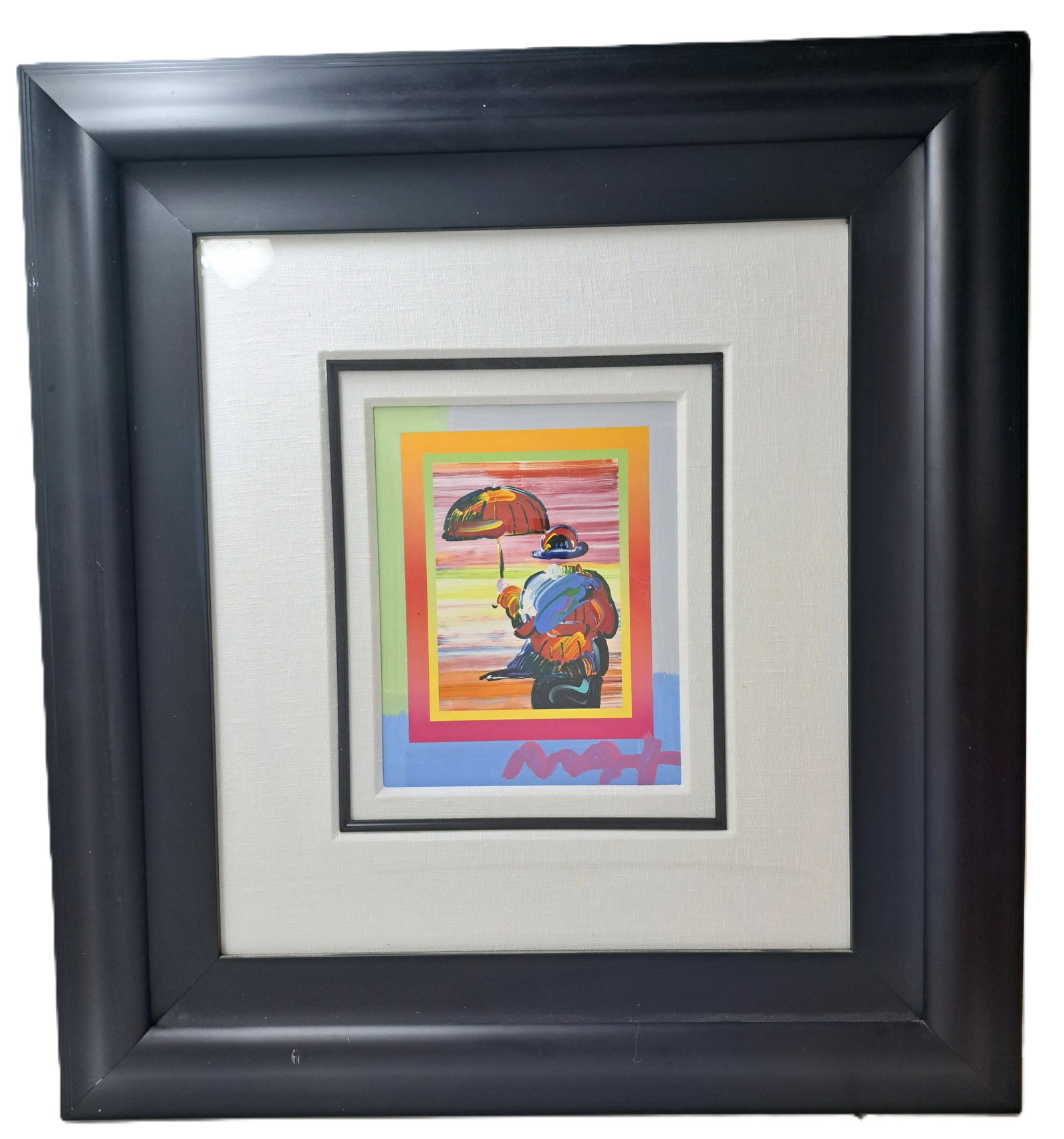 Peter Max Umbrella Man on Blends 2006 10 x 8 Canvas Mixed Media Artist Signed: Described By: August R CNX 0467 1520 Title: Peter Max Umbrella Man on Blends 2006 10 x 8 Canvas Mixed Media Artist Signed Description: </
