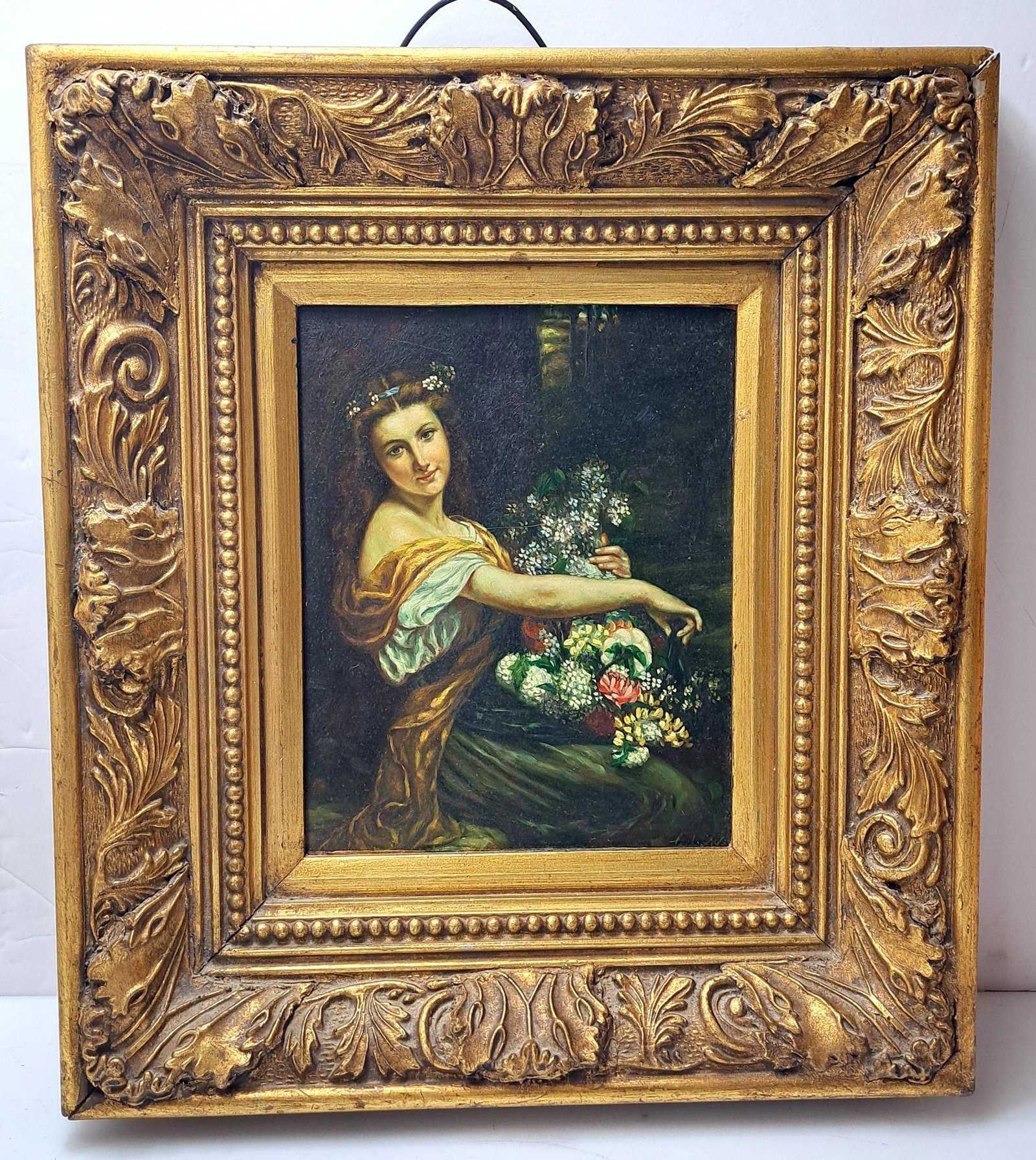 Dionysia Pierre-Auguste Cot Oil on Wood 10x8 Framed Artist Signed Painting Woman: Described By: August R CNX 0464 1515 Title: Dionysia Pierre-Auguste Cot Oil on Wood 10x8 Framed Artist Signed Painting Woman Description: