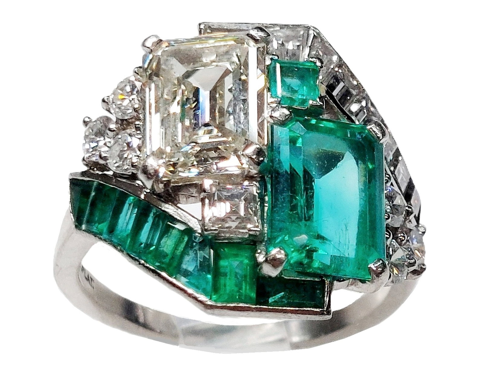 GIA Natural Colombian Emerald Fine Diamond Exquisite Art Deco Platinum Numbered Ring: Described & Photographed By:CHRIS AJP GIA / NODDDD / EST. $18K-29K Title: GIA Natural Colombian Emerald Fine Diamond Exquisite Art Deco Platinum Numbered Ring Description: A beautifully numbered plati