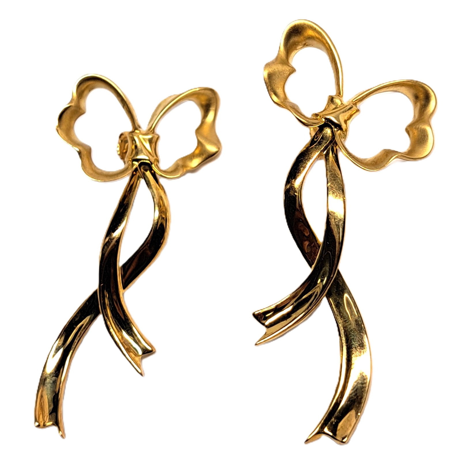 20.4g 18k Yellow Gold Ultra Long Dangly Tiffany & Co Cute Bow Earrings w Swivel (1 of 9)