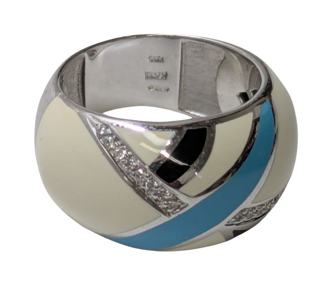 Beautiful Diamond Enamel Modern Roberto Coin Modernist Ring Size 8: Described & Photographed By: Adams HFA FMDD71445 Title: Beautiful Diamond Enamel Modern Roberto Coin Modernist Ring Size 8 Description: Beautiful Diamond Enamel Modern