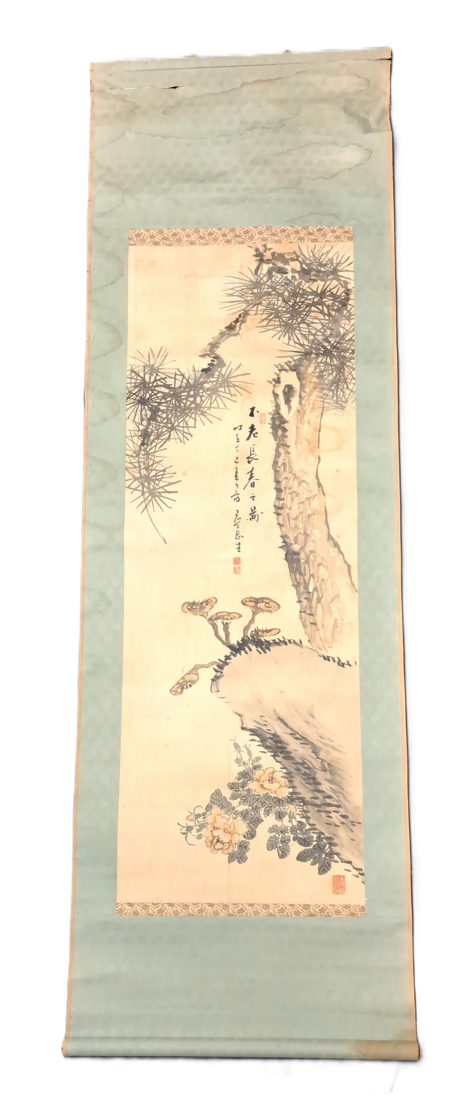 Large Vintage To Antique Chinese Signed Stamped Inscribed Scroll Painting: Described By:August R HFA UNK VX.1 Title:Large Vintage To Antique Chinese Signed Stamped Inscribed Scroll Painting Description: Large Vintage Antique Chinese Japanese Signed Stamped Inscribed Scroll P
