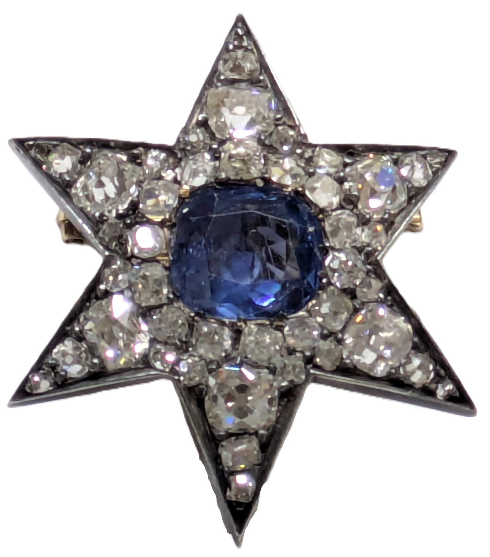 Antique GIA Natural No Heat Sapphire Fine Old Mine Diamond Star Brooch Pin: Described & Photographed By: Adams CNX 0473 1529 Title: Antique Natural Sapphire Burma No Heat GIA 6233943230 Old Mine Description:Antique Natural Sapphire Burma No Heat GIA 6233943230 Old MineCut Dia