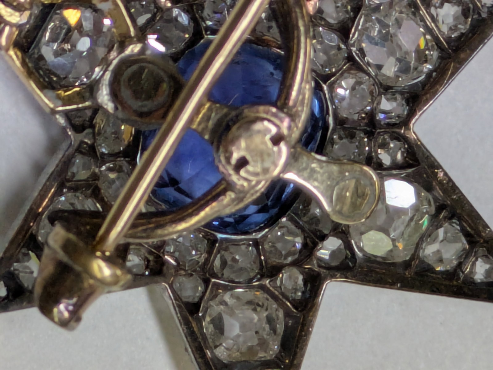 Antique GIA Natural Burma No Heat Sapphire Fine Old Mine Diamond Star Brooch Pin - 7