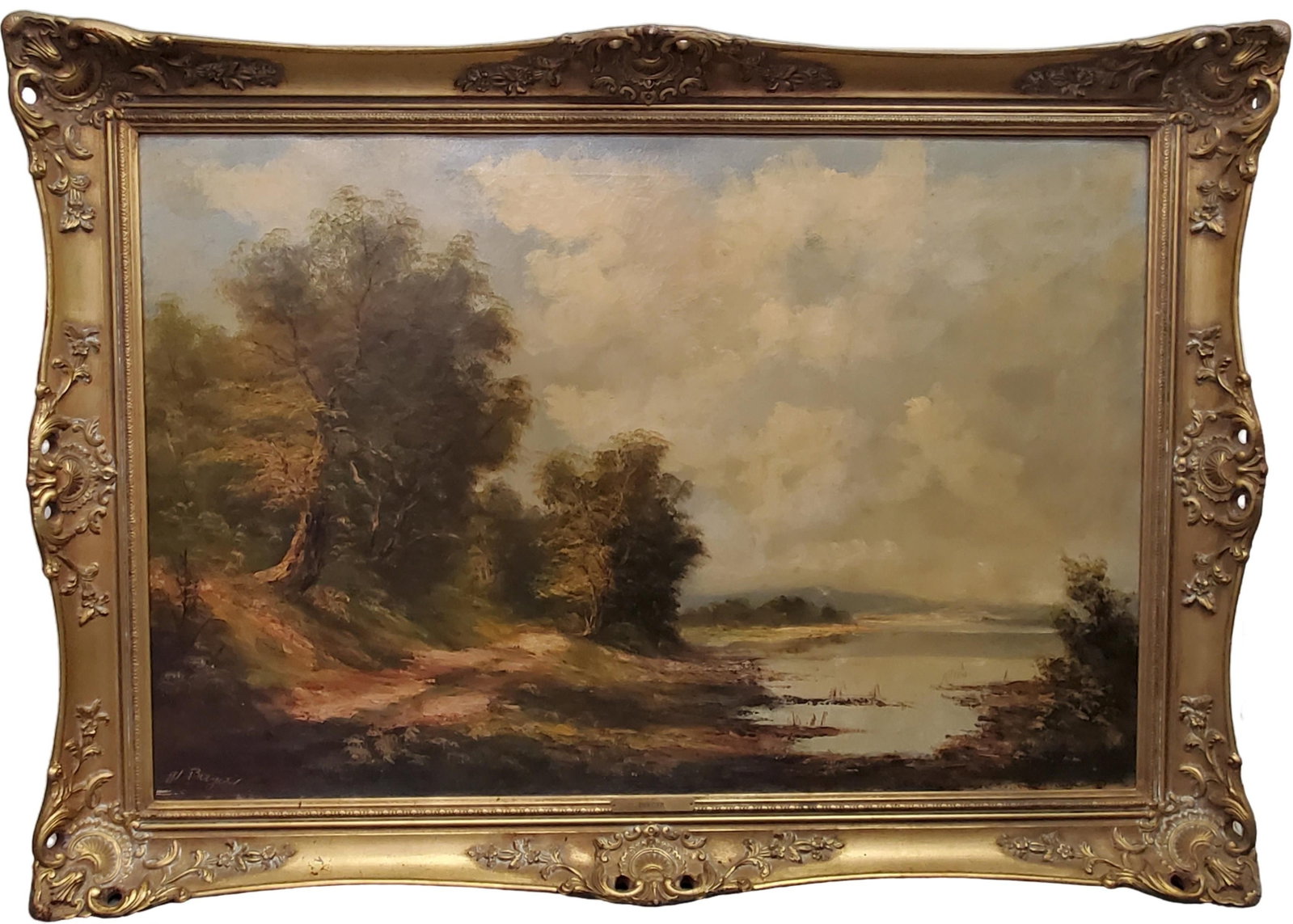 Large Vintage Antique Signed Al Berger Landscape Oil Painting (1 of 4)