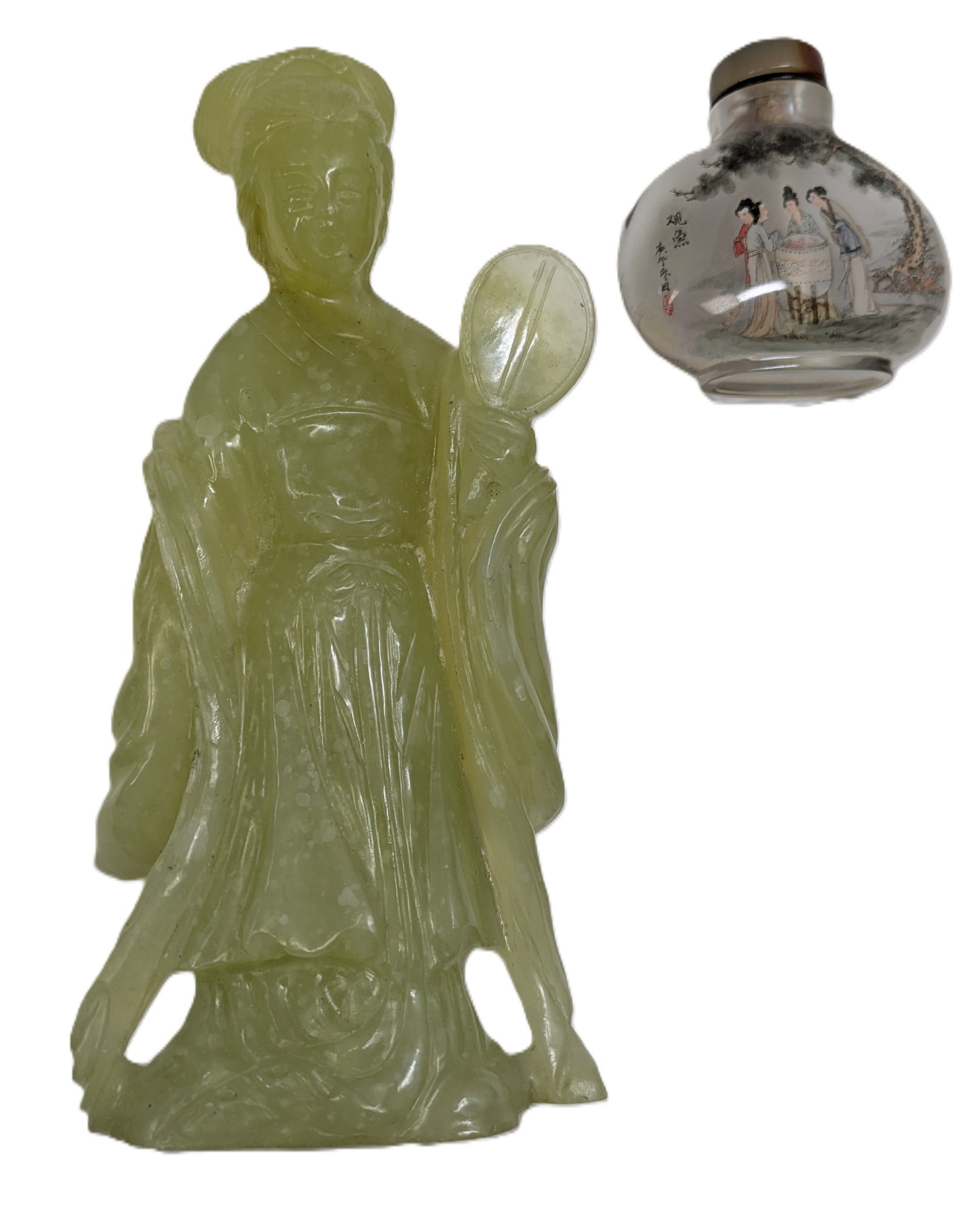 Light Green Jade Piece with Interior Painted Snuff Bottle Box Included (1 of 16)