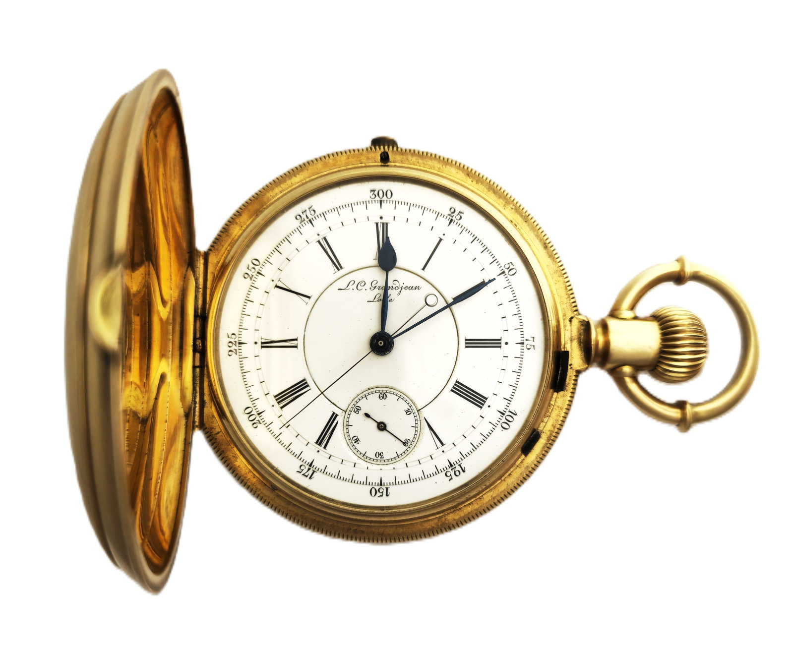 Heavy 14k Gold Grand Jean Chronograph Hunter Case Circuit Pocket Watch 1890 Wolf Teeth Winding (1 of 7)