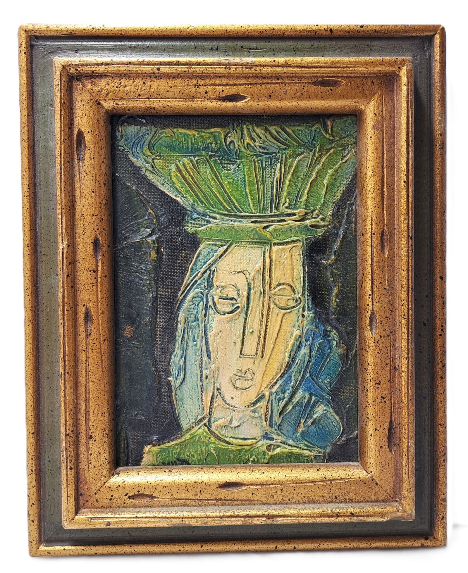 Moishe Katz Israeli Modernist Portrait Oil 4 3/4 x 6 1/2 Sight Signed in Hebrew (1 of 8)