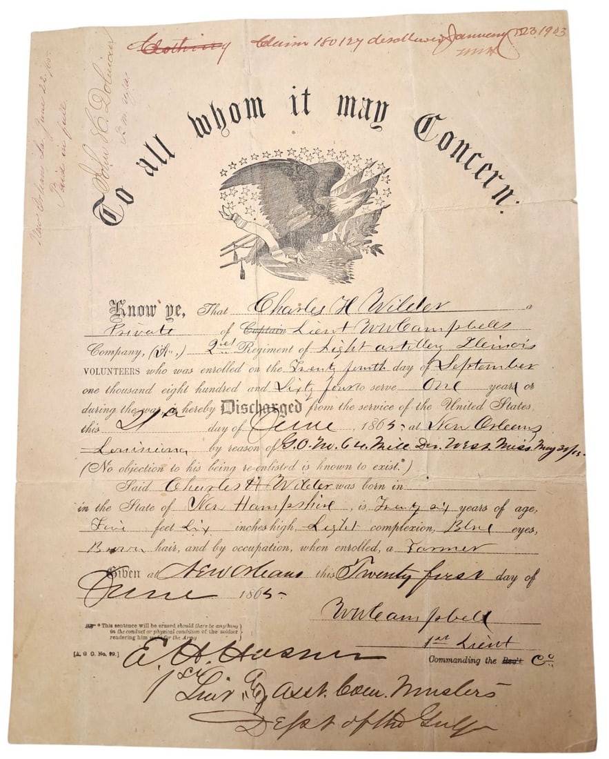 New Orleans Civil War Union Army Gulf Depot Discharge Military Soldier Veteran (1 of 3)