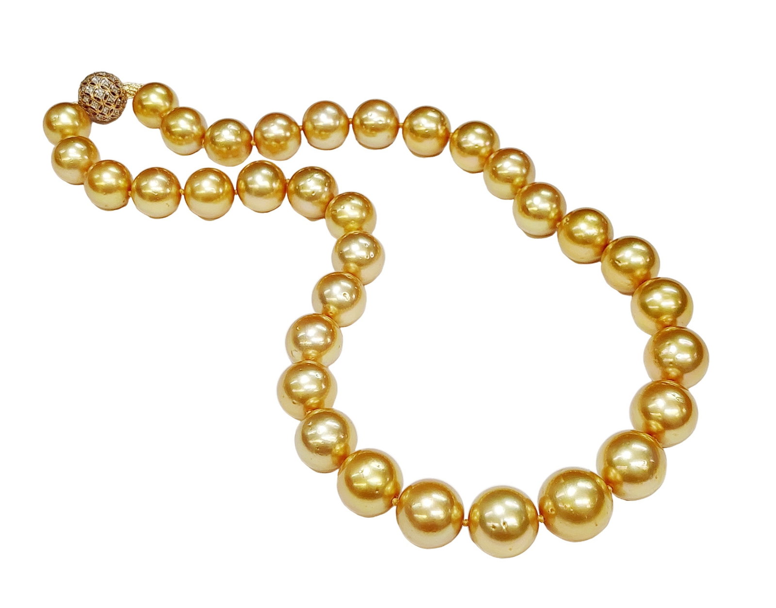 Amazing 12-14mm Cultured Golden South Sea Pearl Strand 18k Gold Diamond Clasp Necklace (1 of 12)
