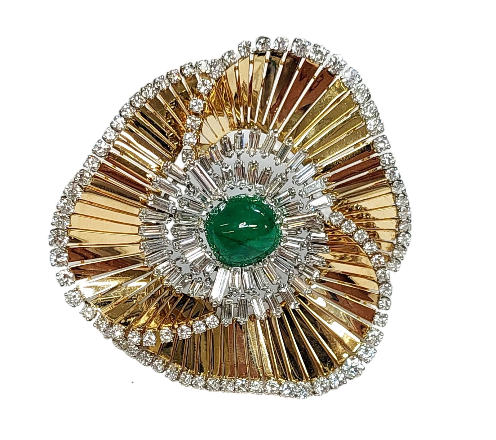 Meister Zurich Modernist Emerald Diamond Huge 18k Gold Midcentury Brooch Clip (1 of 8)