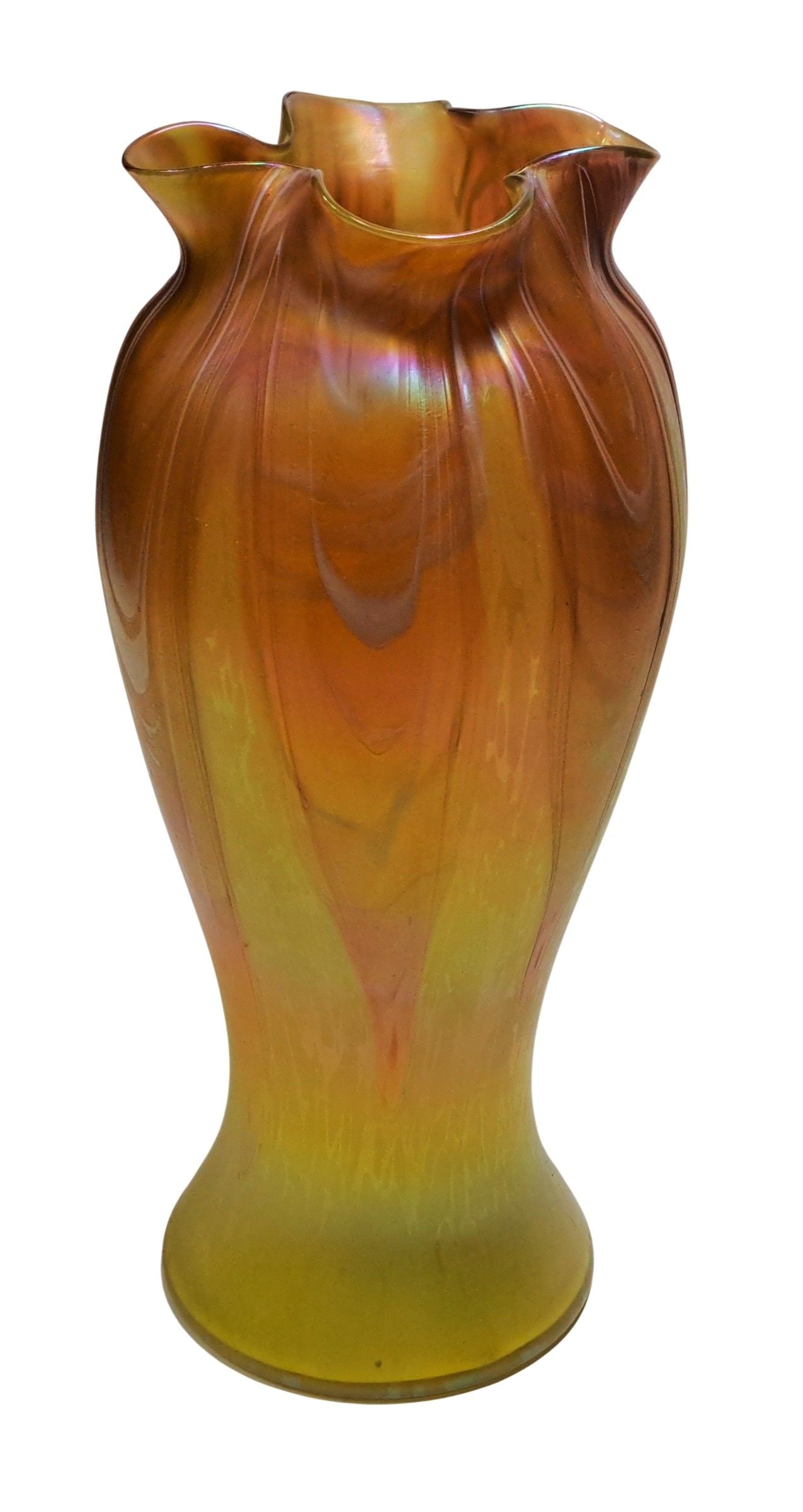 Quezal Steuben Manner Unsigned Monumental Pulled Feather Pinched Bulbous Art Glass Vase (1 of 8)
