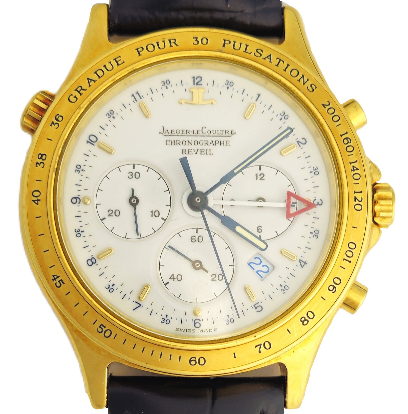 18k Gold Heavy Jaeger-LeCoultre Day Date Chronograph Reveil Doctors Heraion Mens Wrist Watch (1 of 5)
