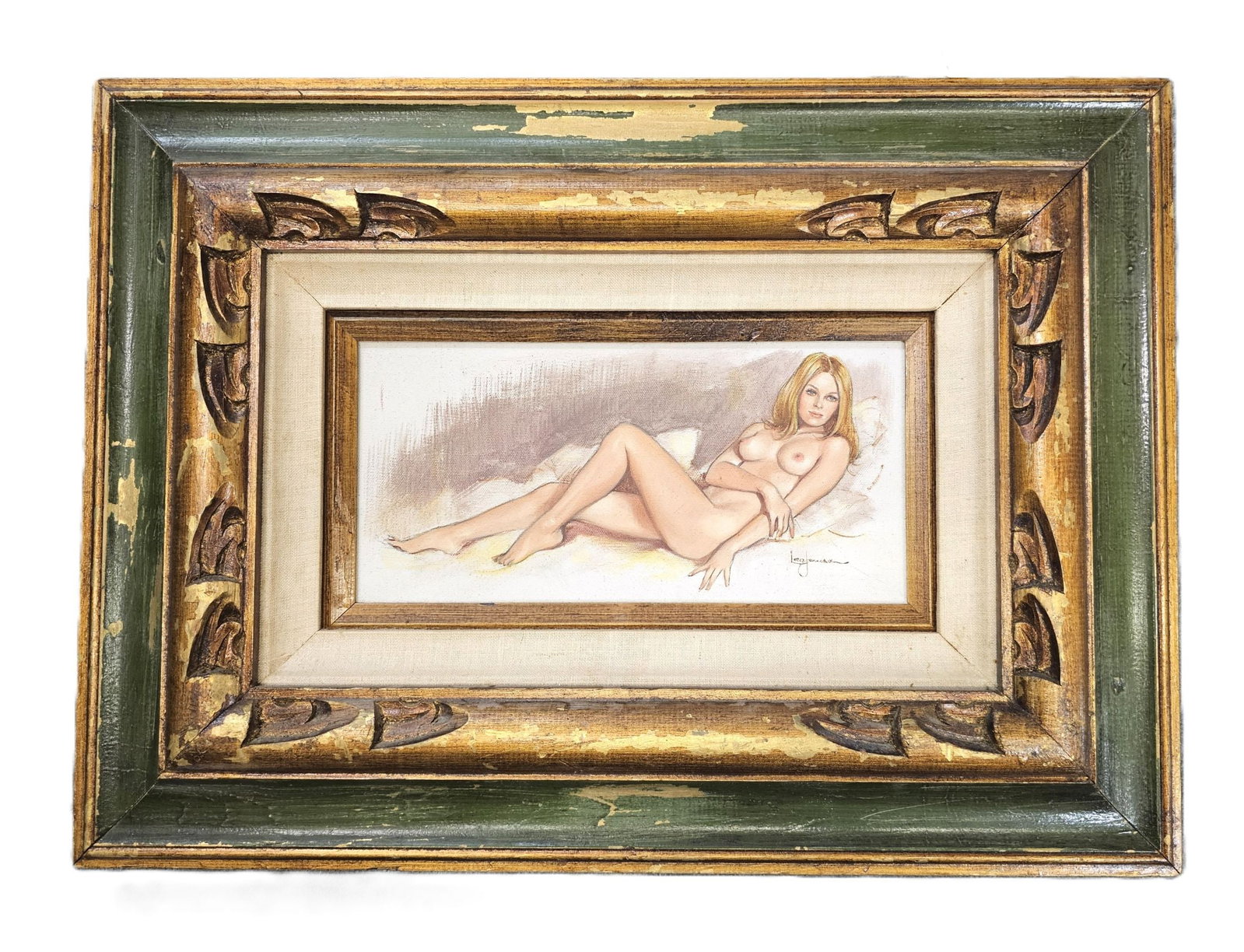Artist Signed Leo Jansen Thumbprint Peaceful Reclining Nude Blonde Hair Oil Painting Small (1 of 4)