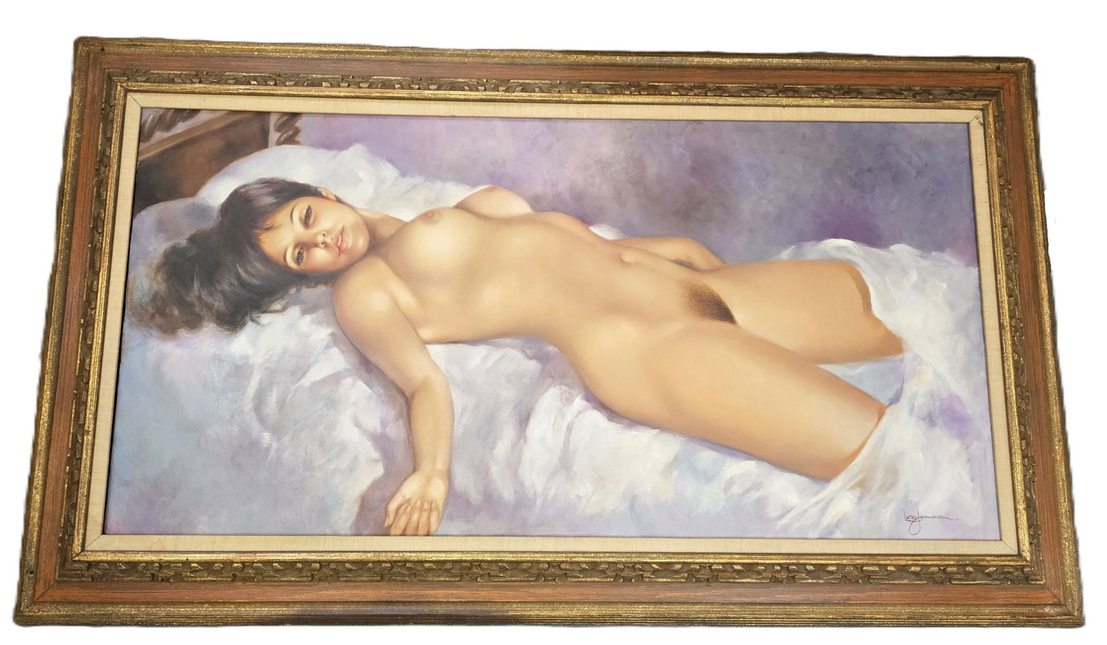 Artist Signed Leo Jansen Large Peaceful Nude Brown Hair Sleepy Oil Painting (1 of 4)