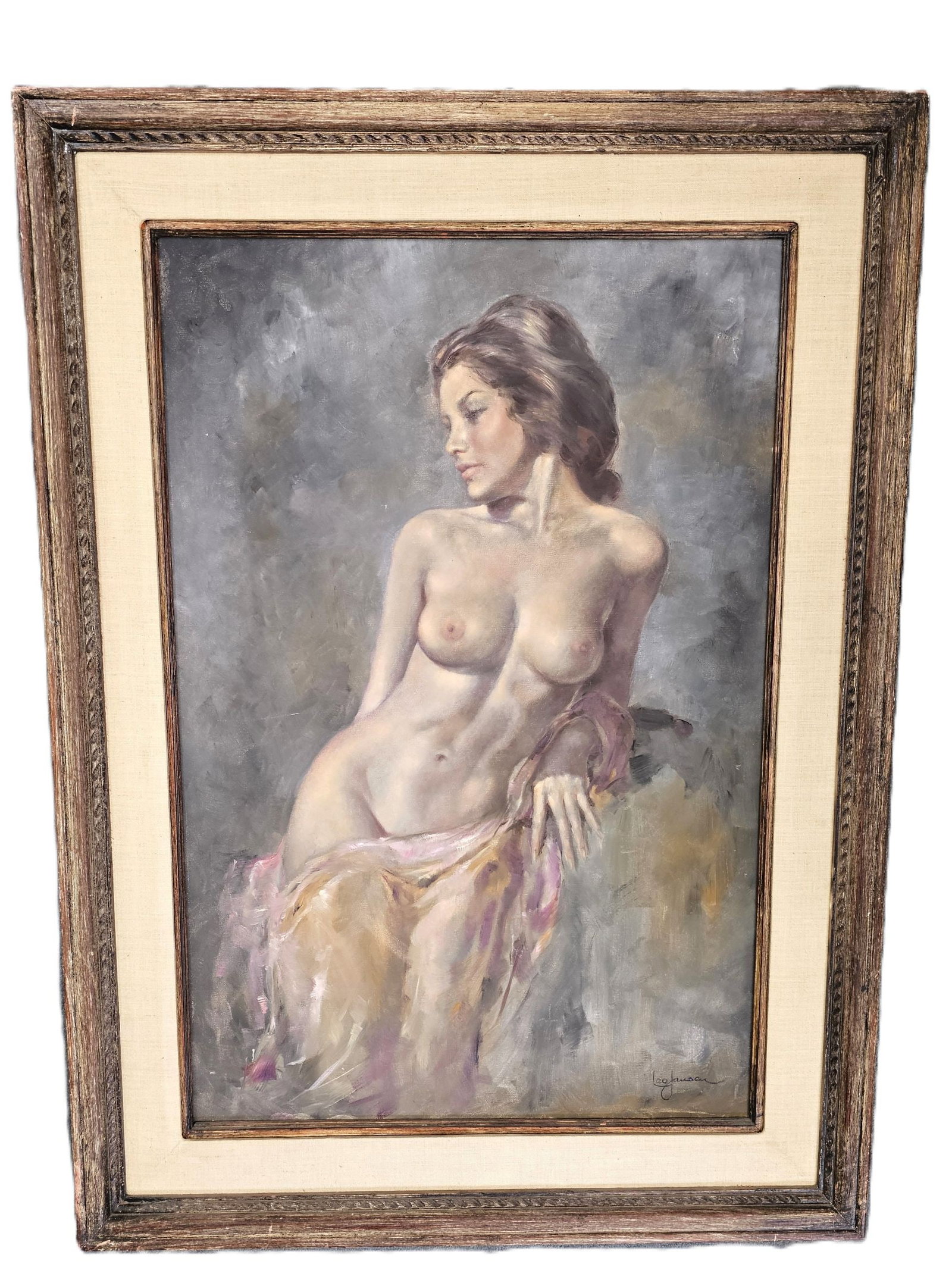 Playboy Artist Leo Jansen Female Figure Nude Stonewashed Acrylic Large Painting (1 of 5)