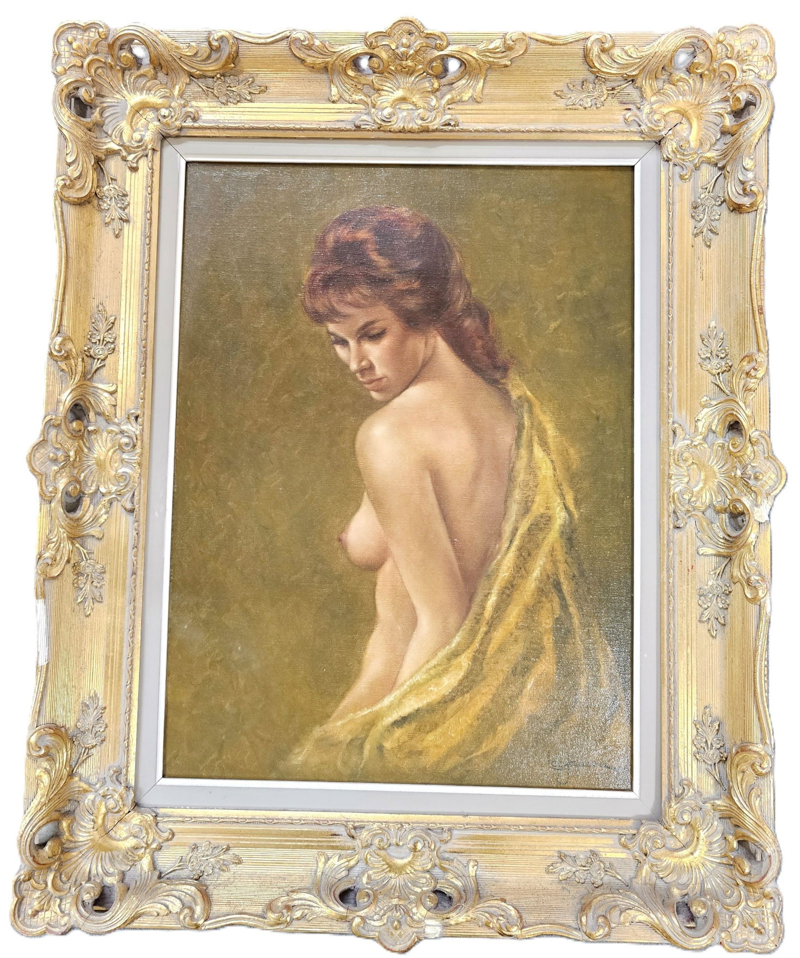 Artist Signed Leo Jansen Classical Nude Ginger Braid Olive Green Oil Painting: Described By:August R CNX 0475 1555 Title:Artist Signed Leo Jansen Classical Nude Ginger Hair w Green Blanket Oil Painting Description: Leo Jansen was a Dutch artist known for his largescale nude oil 