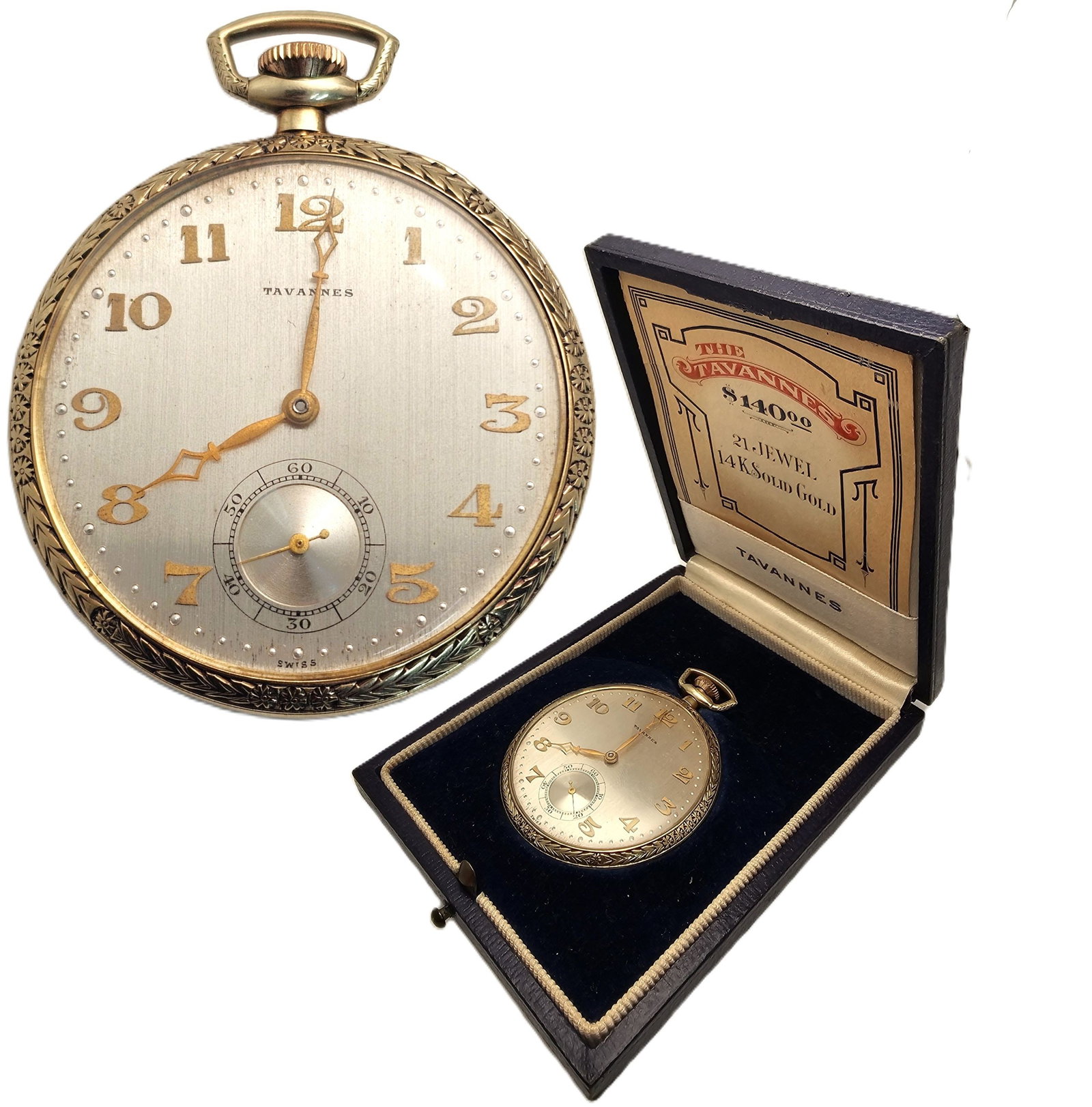 Stunning Art Deco Tavannes Heavy 14K Gold Pocket Watch W/Box Papers Running (1 of 10)