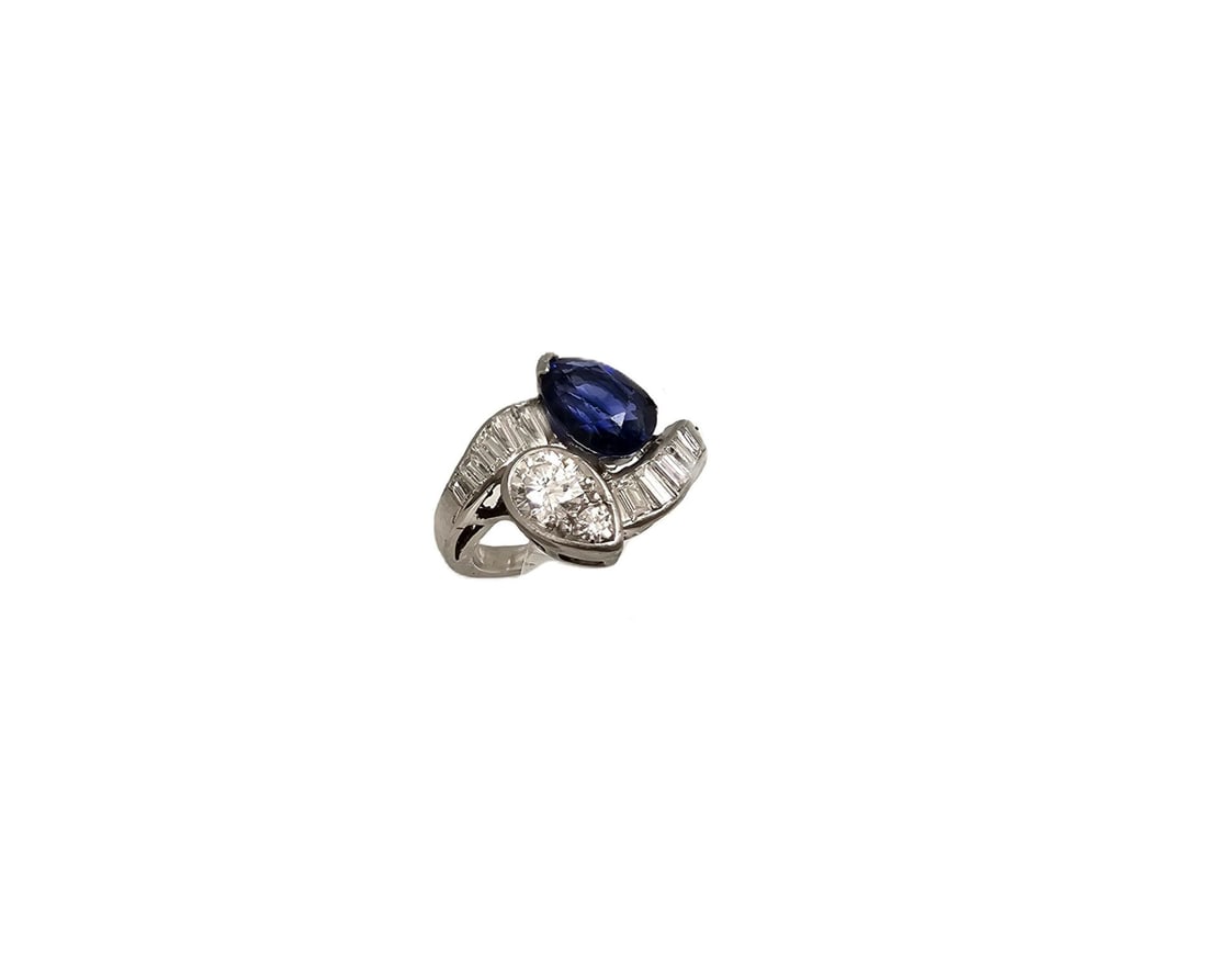 Heavy Art Deco Natural Sapphire Diamond Crossover Toi et Moi Ring Size 5: Described & Photographed By: Rafe HFA FODD 71770 Title: Heavy Art Deco Natural Sapphire Diamond Crossover Toi et Moi Ring Size 5 Description:Heavy Art Deco Natural Sapphire Diamond Crossover Toi et Mo