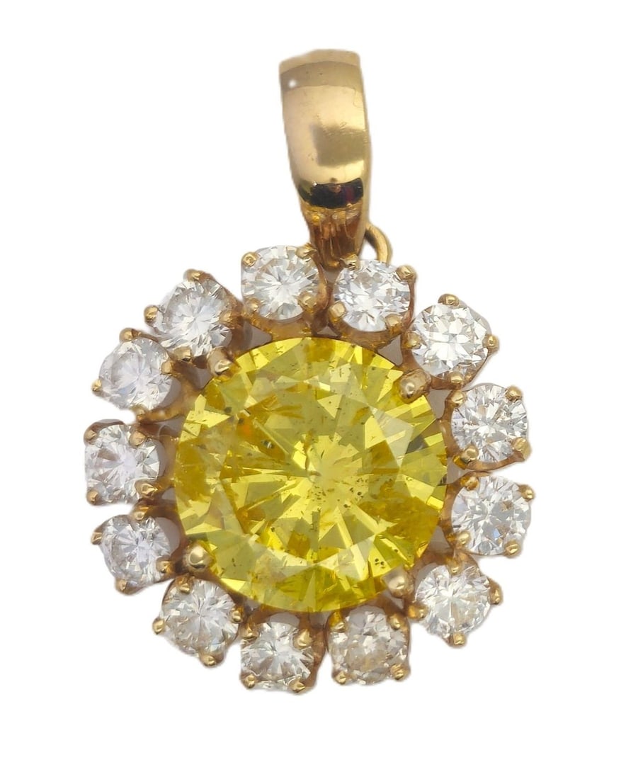Gorgeous GIA 7.92CT Bright Yellow Natural Diamond White Diamond Halo Floral Flower Pendant (1 of 5)