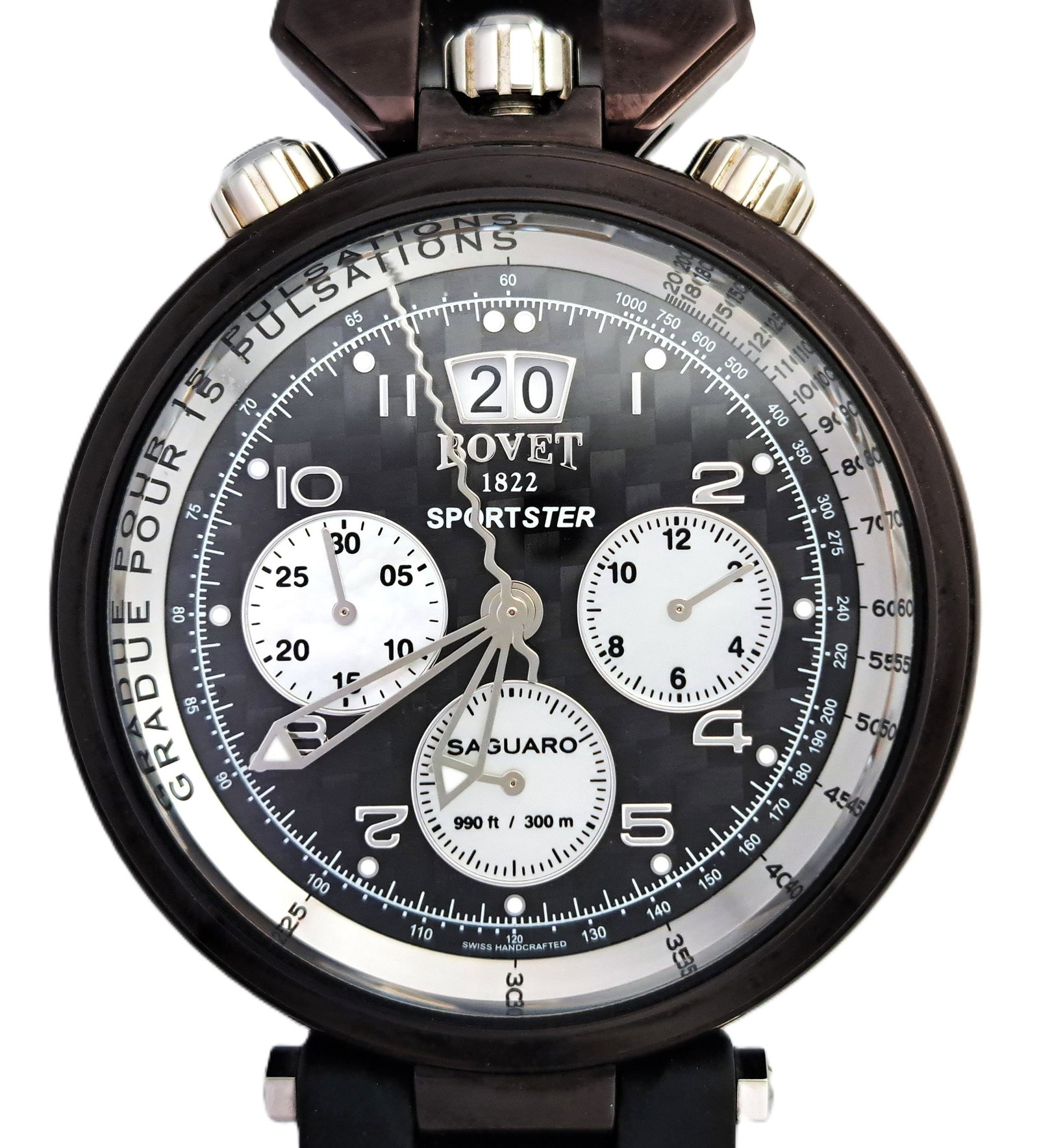 Bovet Sportster Saguaro 026486 Chronograph Black Steel Big Date Mens Wrist Watch (1 of 7)
