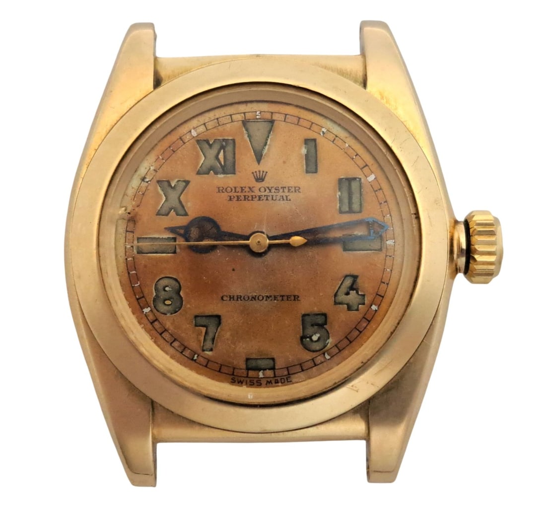 Very Scarce Original Dial Rolex 14k Gold Bubble Back Half Roman Arabic Dial (1 of 8)