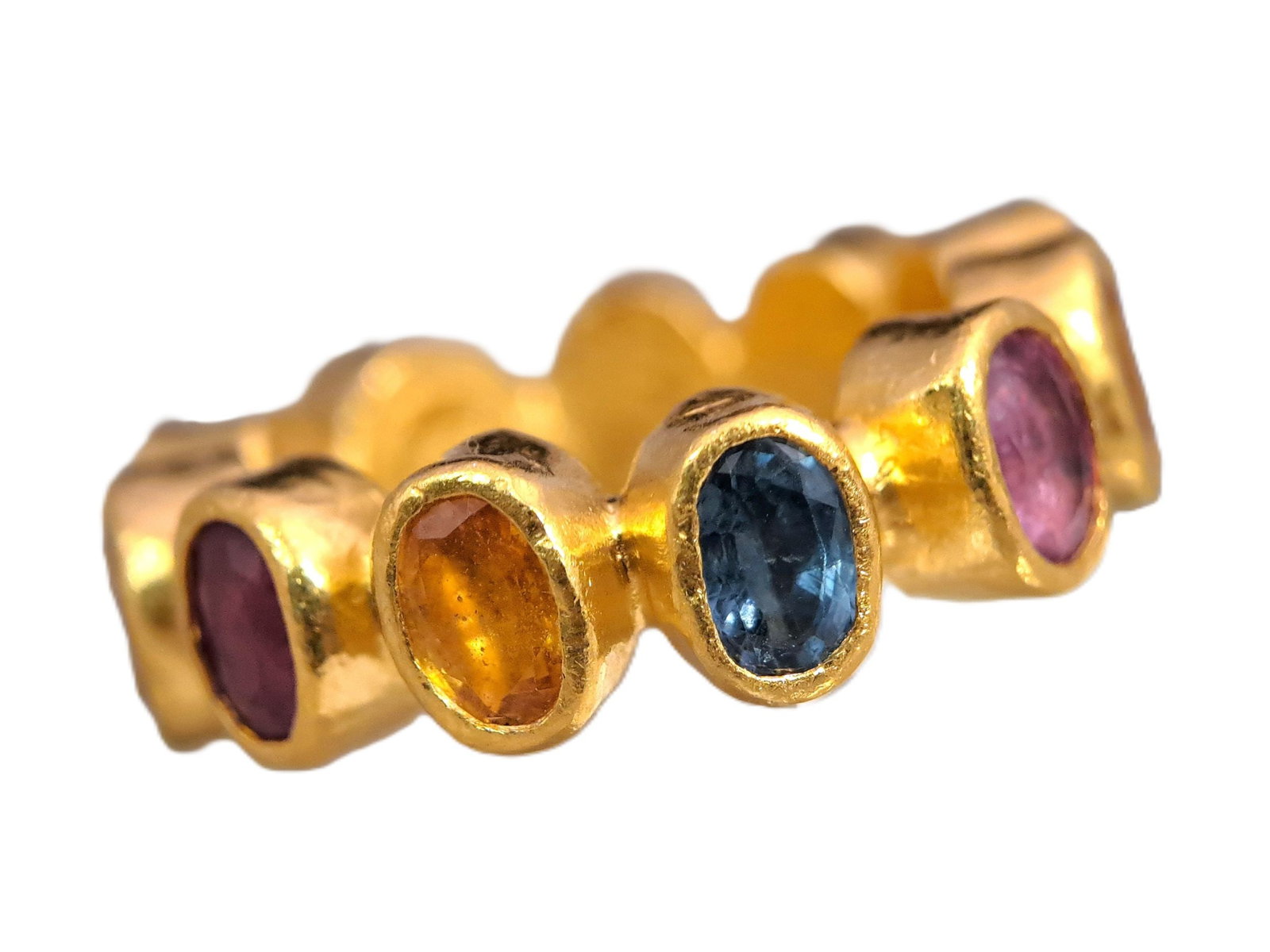 Gurhan 24k Gold Multicolor Sapphire Ruby Tourmaline Hand Hammered Designer Signed Ring (1 of 8)
