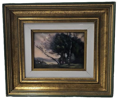 Camille Faure Limoges French Signed Hand Painted Enamel Convex Plaque Landscape (1 of 5)