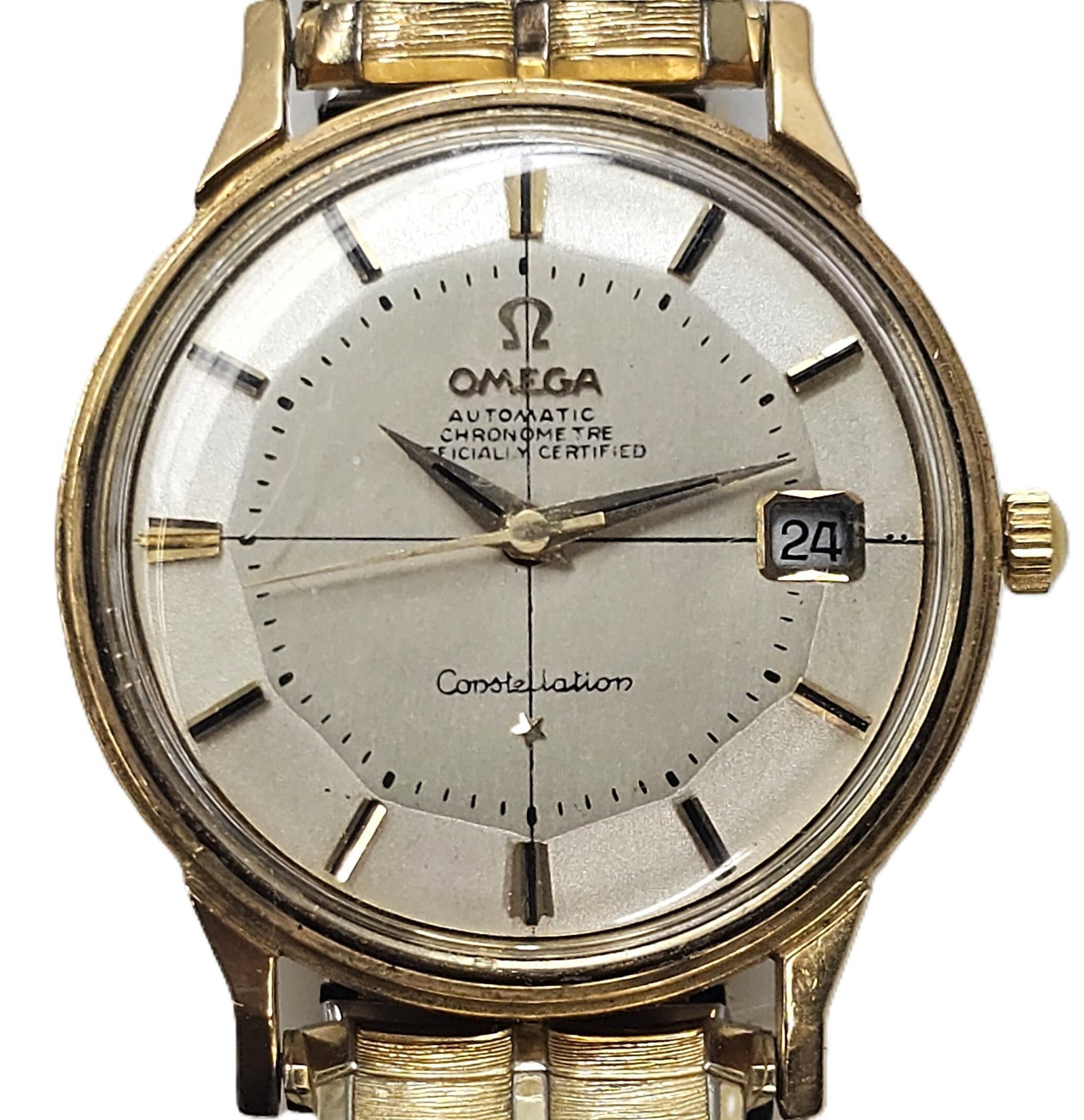 18k Rose Gold Omega Pie Pan Constellation Chronometer Date Watch Scarce (1 of 9)