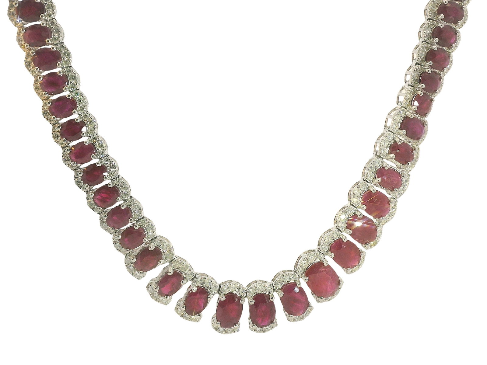 GIA 47.54ct Natural Burmese Ruby 8.43ctw Fine Diamond Platinum Oscar Friedman Necklace w/ Appraisal: Described By: Chris Falconer ND Title: GIA 47.54ct Natural Burmese Ruby 8.43ctw Fine Diamond Platinum Oscar Friedman Necklace w/ Appraisal Description: A regal platinum natural Burma ruby & diamond de