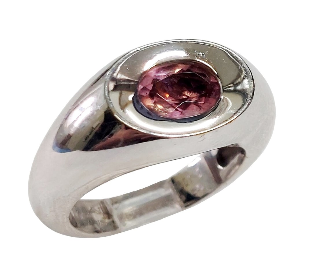 Signed Numbered Mauboussin Paris Heavy 18k White Gold Pink Tourmaline Fashion Ring: Described By: Chris Falconer NRDDD Title: Signed Numbered Mauboussin Paris Heavy 18k White Gold Pink Tourmaline Fashion Ring Description: A very sleek & contemporary design fashion ring made in a gene