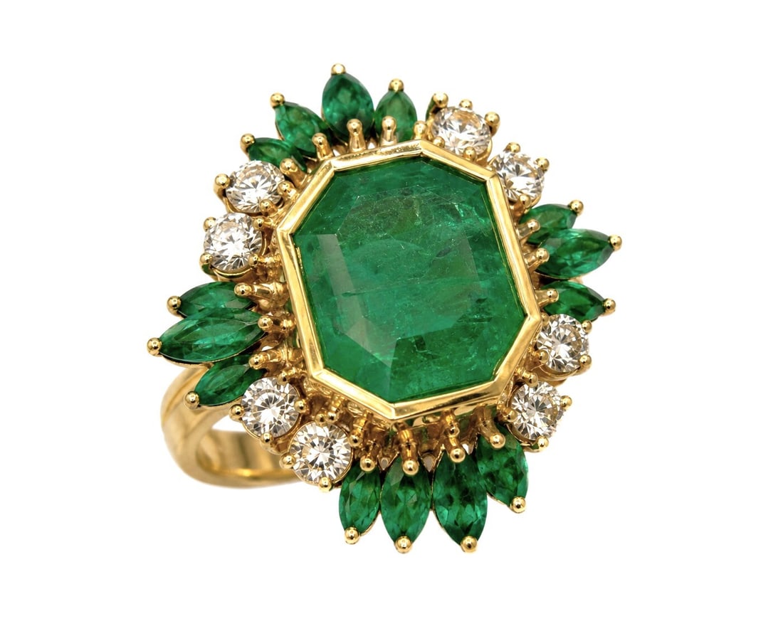 Natural GIA Columbian Emerald Art Deco Fine Diamond Vintage Cocktail Ring (1 of 5)