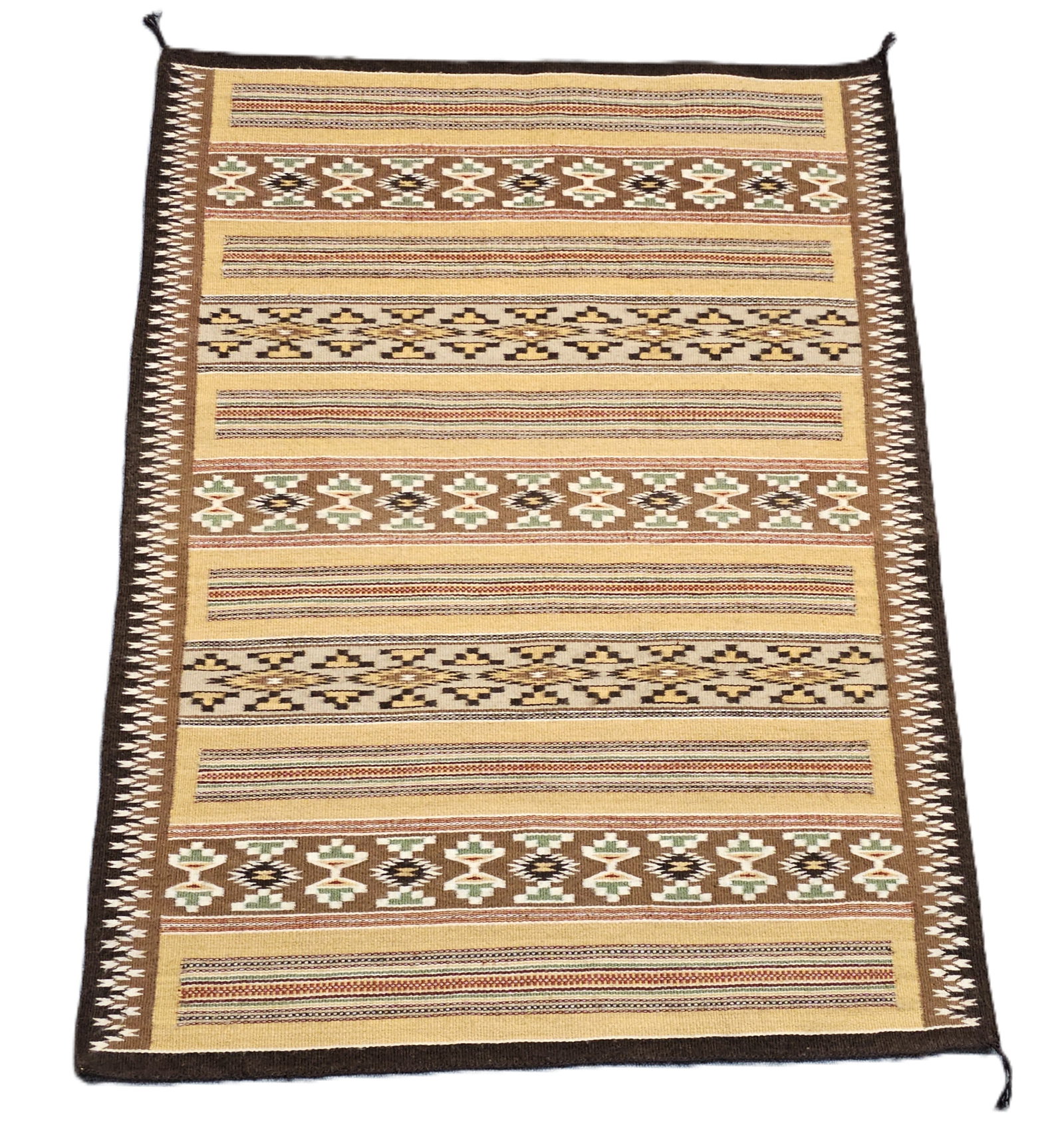 Navajo Rug 42 by 32.5 Inch Sedona Native American Collection: Described By: August Adams ND Title: Navajo Rug 42 by 32.5 Inch Sedona Native American Collection Description: Flatwoven wool, design is visible from both sides. Gorgeous viv