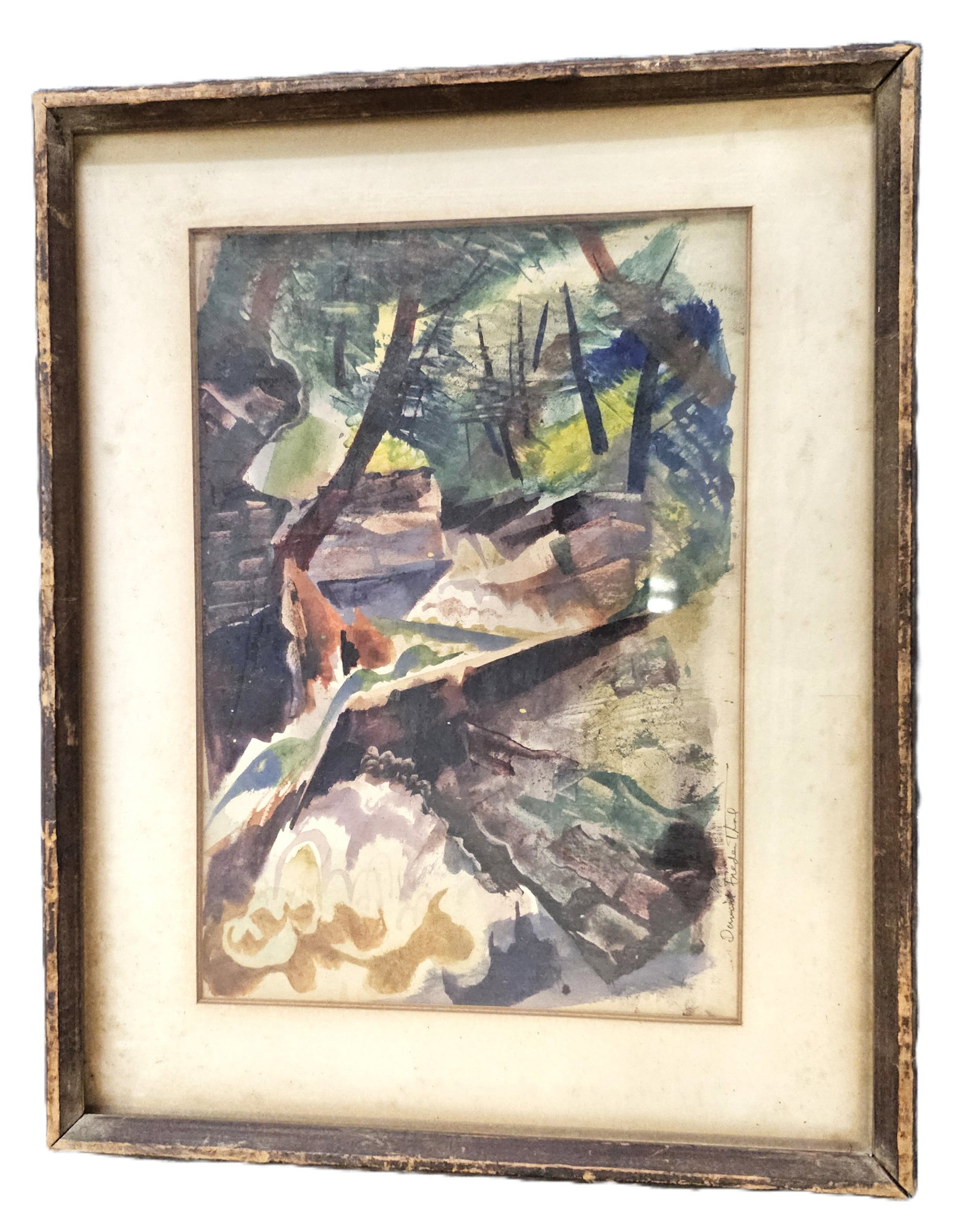 Artist Signed David Fredenthall Modernist Watercolor on Paper Nature Waterfall (1 of 8)