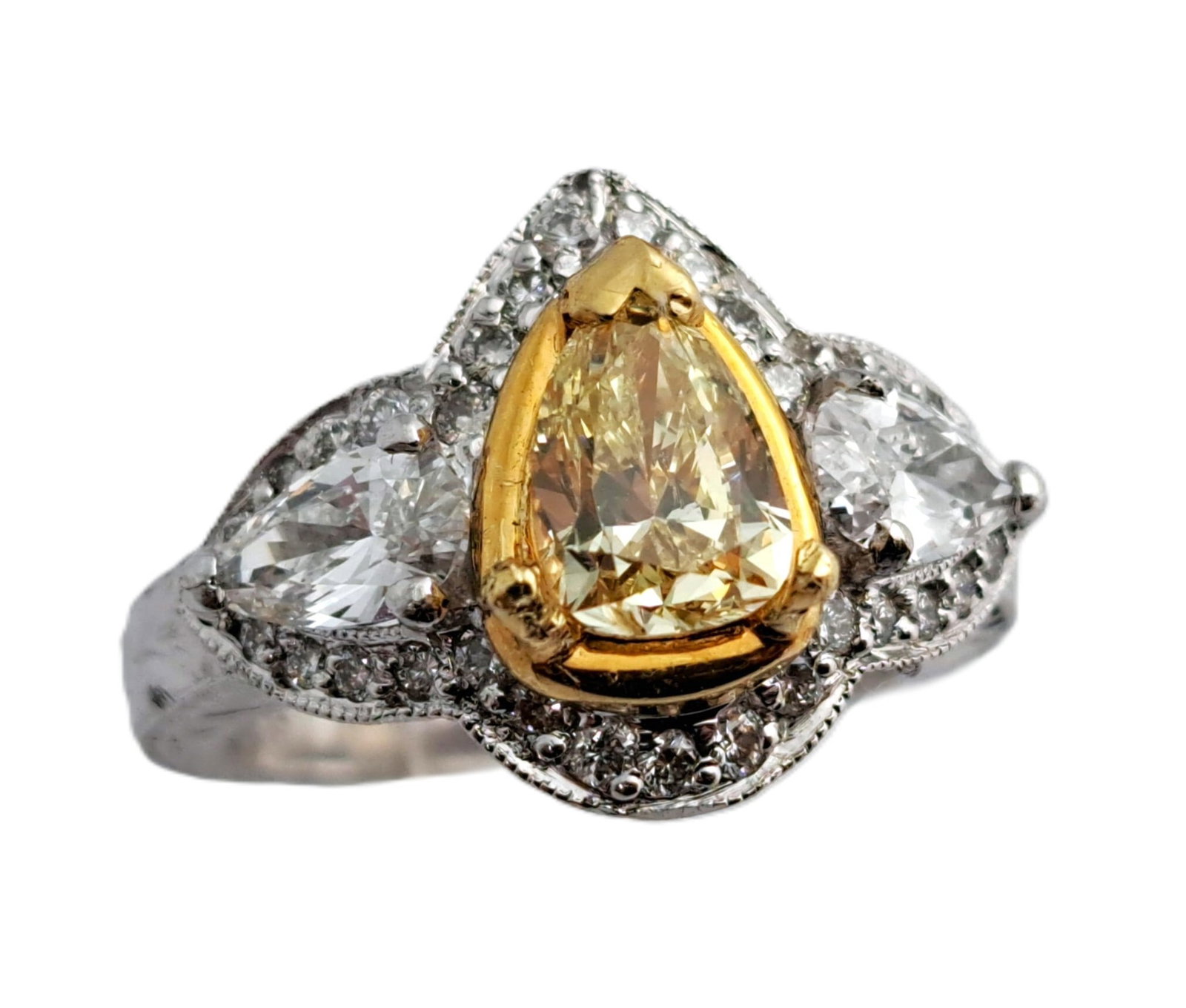 GIA 1ct Fancy Yellow Pear Canary Natrual Diamond 2ctw Platinum Engagement Ring (1 of 7)