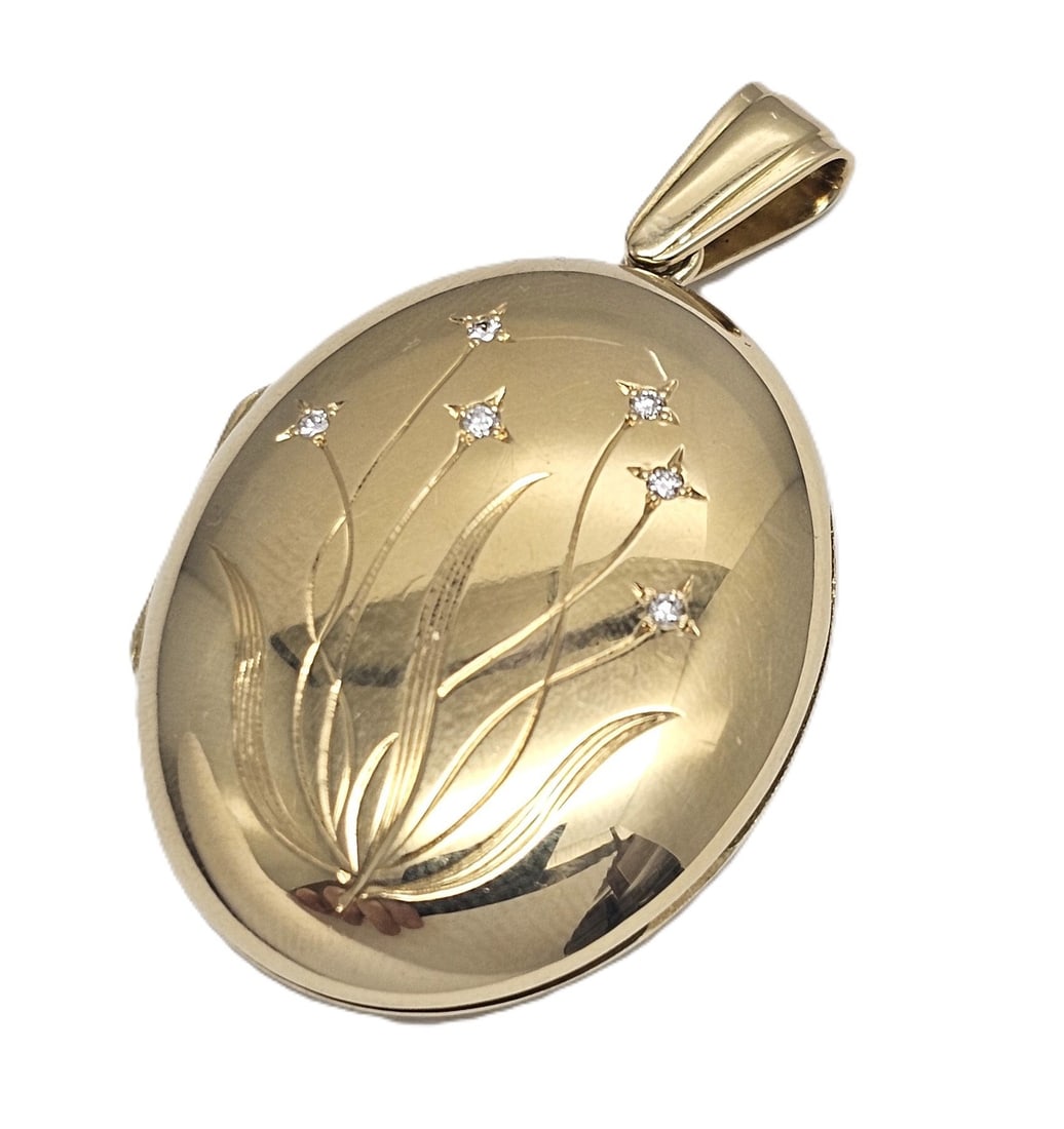 18k Gold Diamond Art Nouveau Large English Picture Locket by Charles Green (1 of 7)
