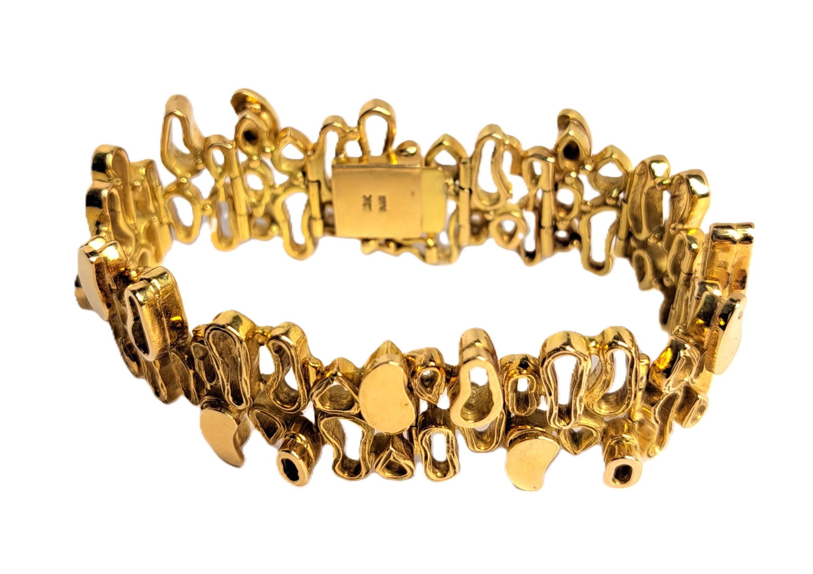 75g Heavy 18k Yellow Gold Paash Modernist Brutalist Bracelet Hinged Circuit Bean (1 of 10)