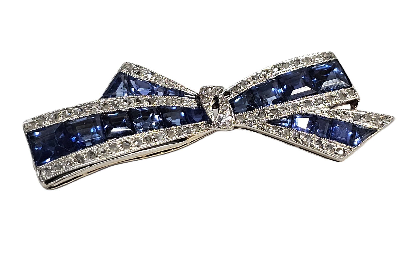5 ctw Gorgeous Natural No Heat Sapphire GIA Cambodian Edwardian Brooch Bow Blue (1 of 7)