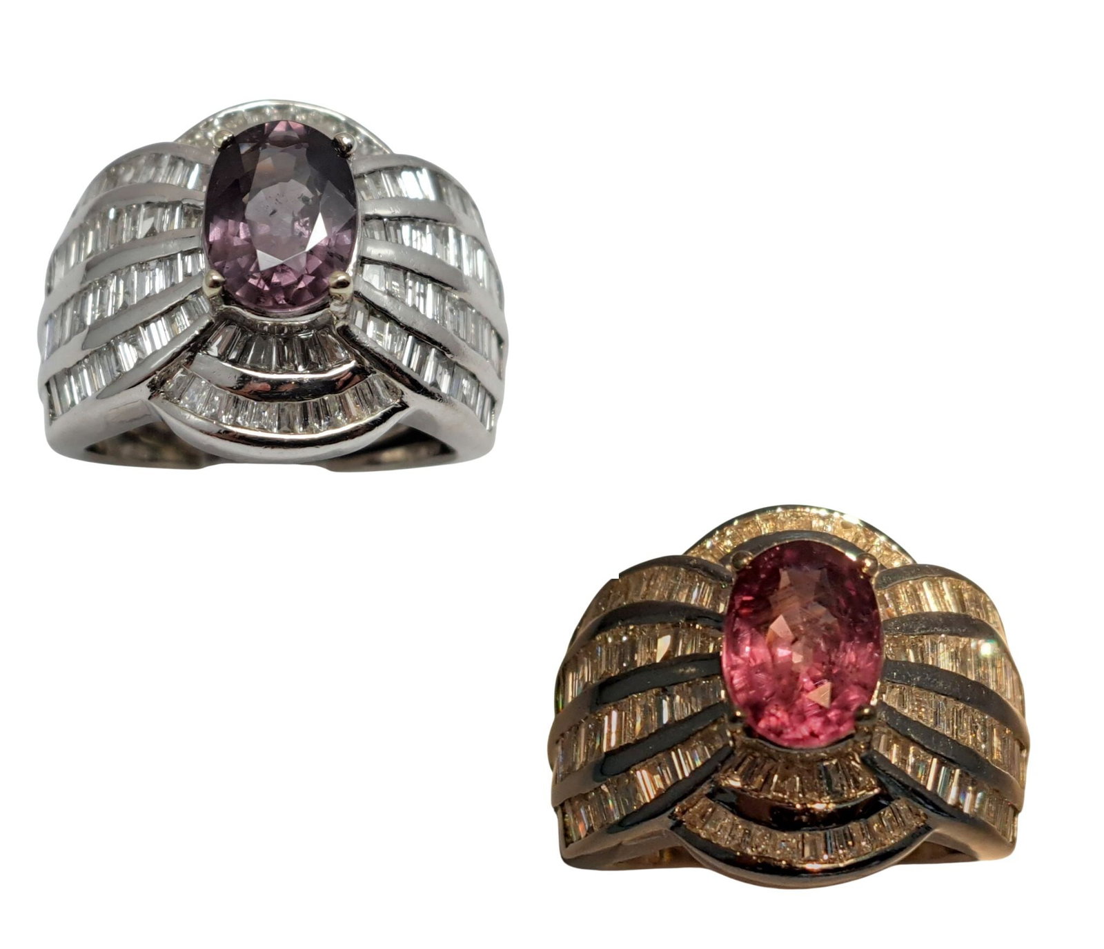 GIA 2.44ct Gray-Purple Color Change Purplish Pink Garnet 2ctw Fine Diamond Baguette 14k White Gold: HFA DT72699 Described By: Mike NFDDD Title: GIA 2.44ct Gray-Purple Color Change Purplish Pink Garnet 2ctw Fine Diamond Baguette 14k White Gold Ring Description: This is