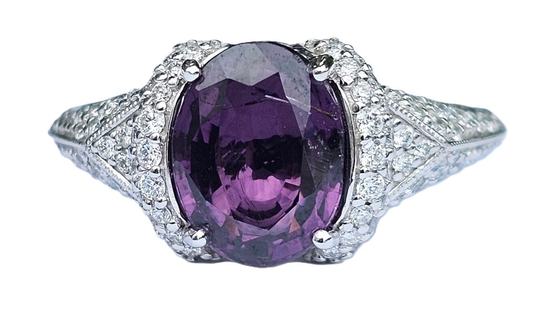 Intense Natural Purple Spinel Diamond Platinum Fine Ring AIGL Appraisal GIA Certificate: CNX 0501 1801 Described By: Adams ND Title: Intense Natural Purple Spinel Diamond Platinum Fine Ring AIGL Appraisal GIA Certificate Description: Intense Natural Purple Spinel Diamond Platinum Fine Rin