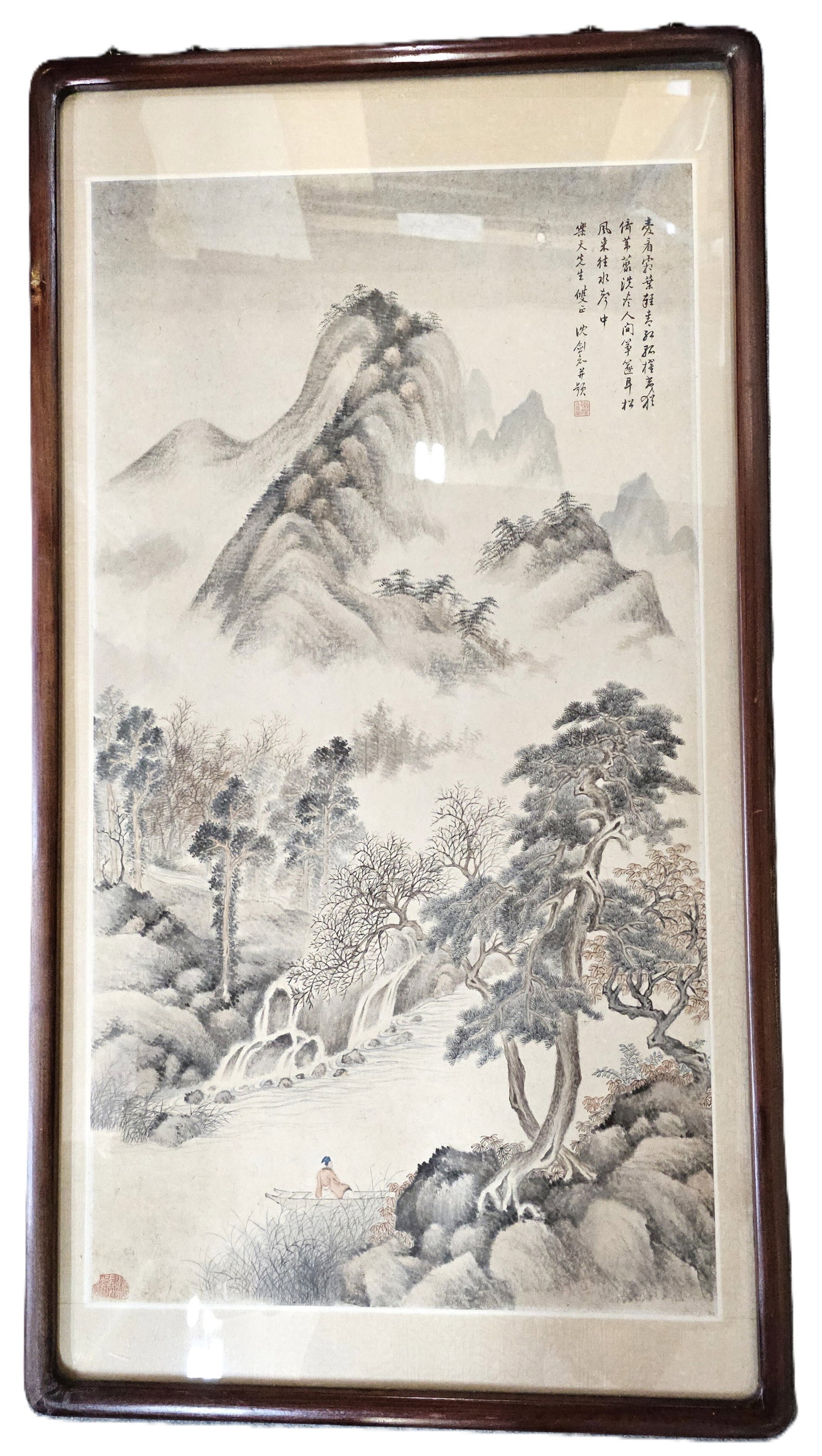 Estate Chinese Watercolor Signed Inscribed Double Stamped Landscape Painting: HFA VX Described By: August R NODD Title: Estate Chinese Watercolor Signed Inscribed Double Stamped Landscape Painting Description: Estate Chinese Watercolor Signed Ins