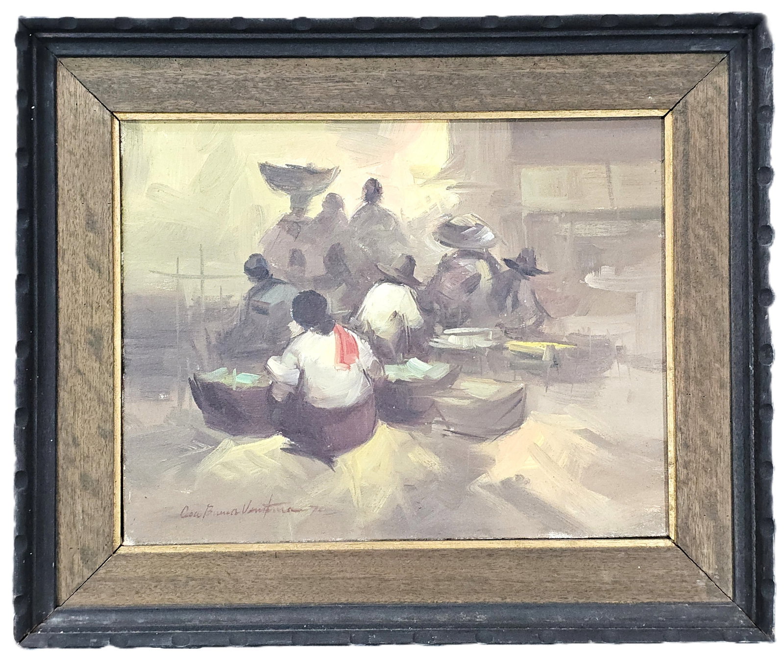Cesar Buena Ventura Filipino Village Market Painting Street Scene Philippines: HFA VX Described By: August R ND Title: Cesar Buena Ventura Filipino Village Market Painting Street Scene Philippines Description: Cesar Buena Ventura Filipino Village Market Painting Street Scene Oil
