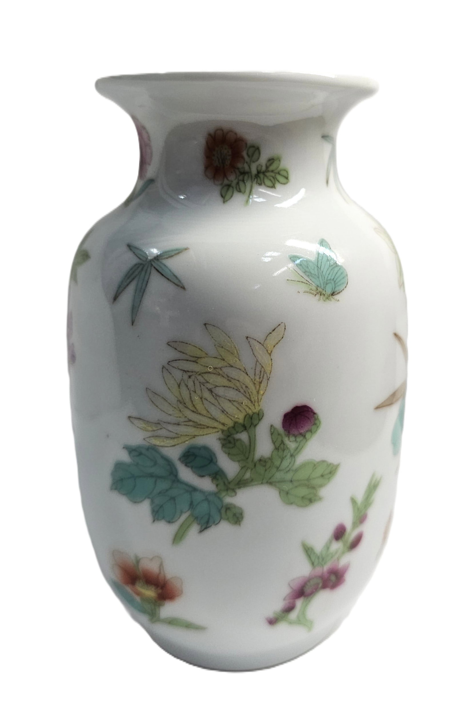 Signed Vintage Chinese Famille Floral Rose 6 Character Mark 5.25 x 3 Inches Vase (1 of 6)